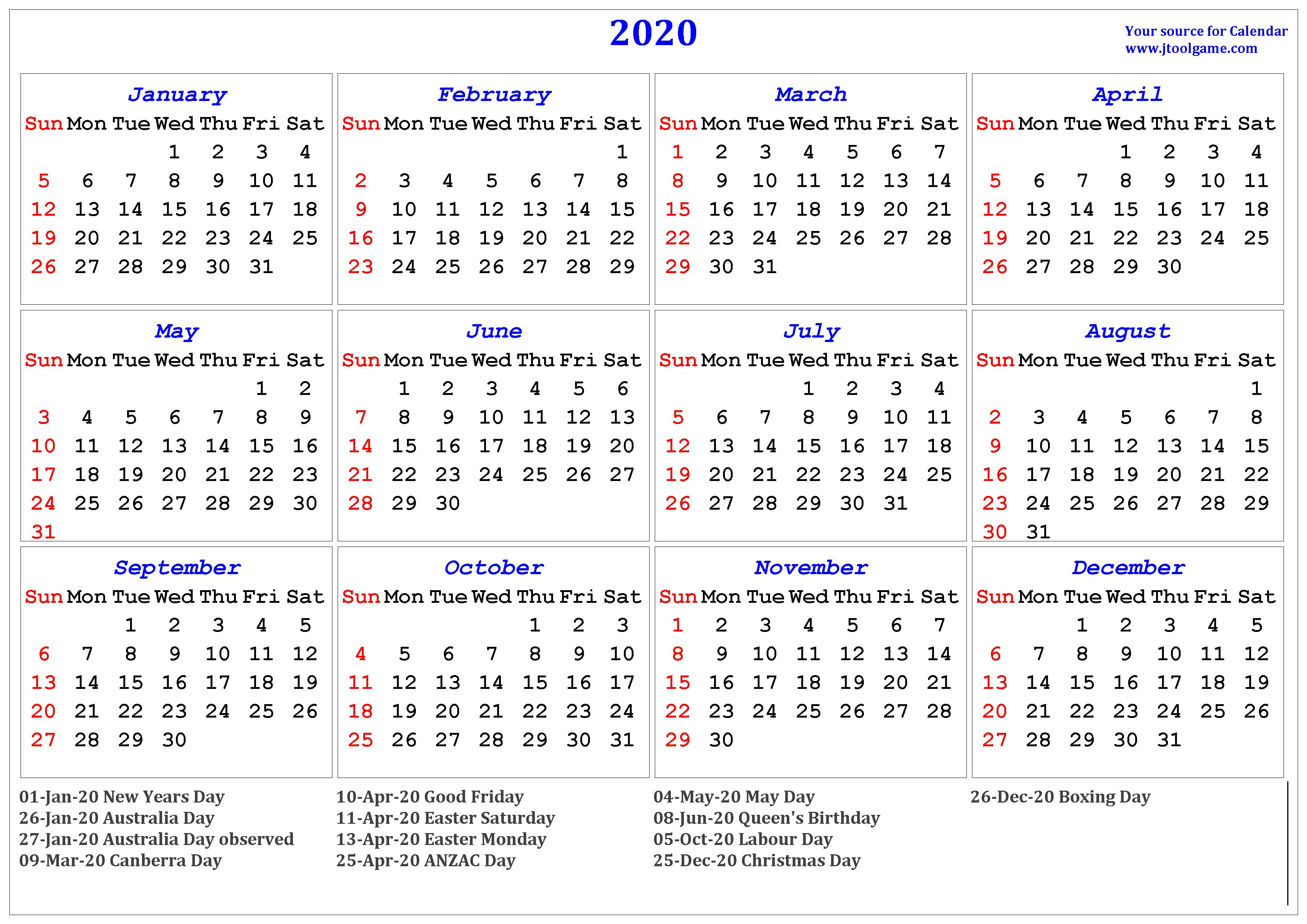 2020 Calendar - Printable Calendar. 2020 Calendar In