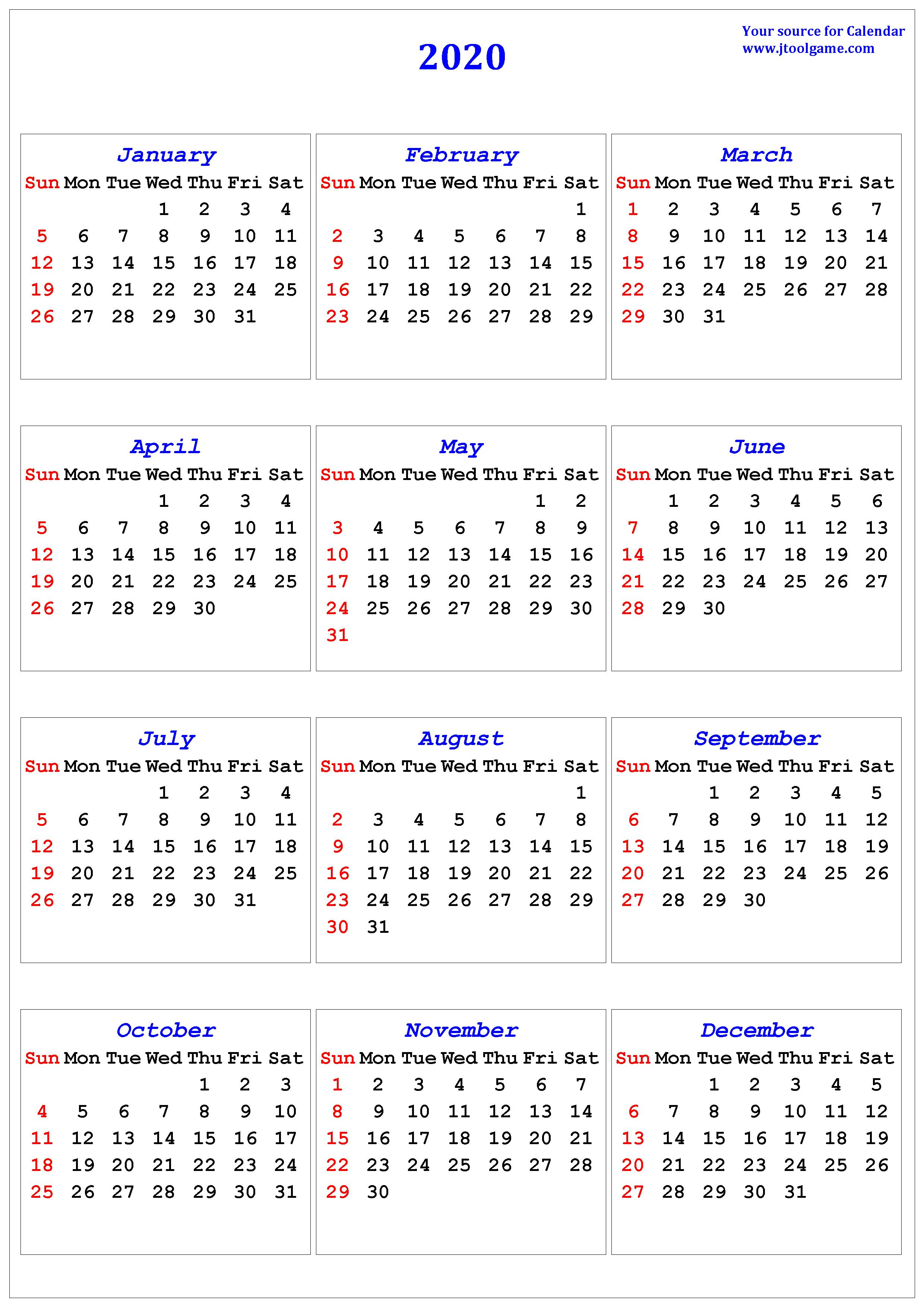 2020 Calendar - Printable Calendar. 2020 Calendar In