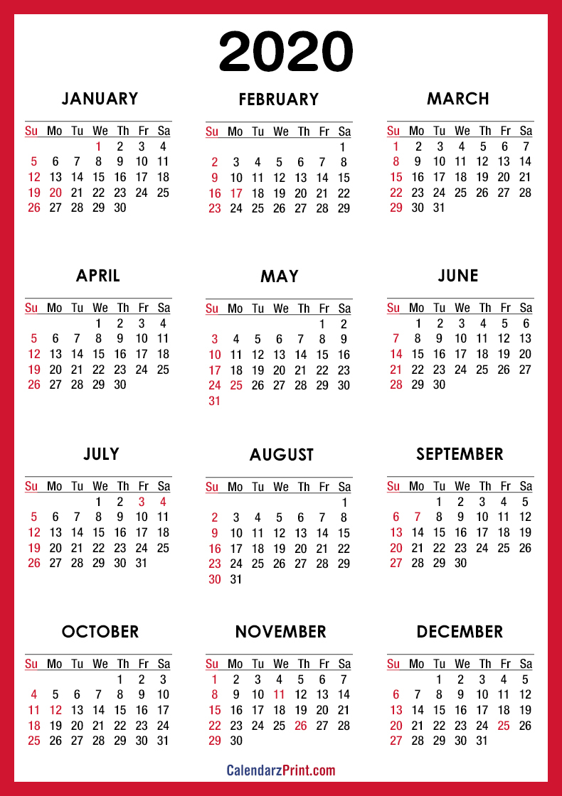 Free Usa Calendar 2020