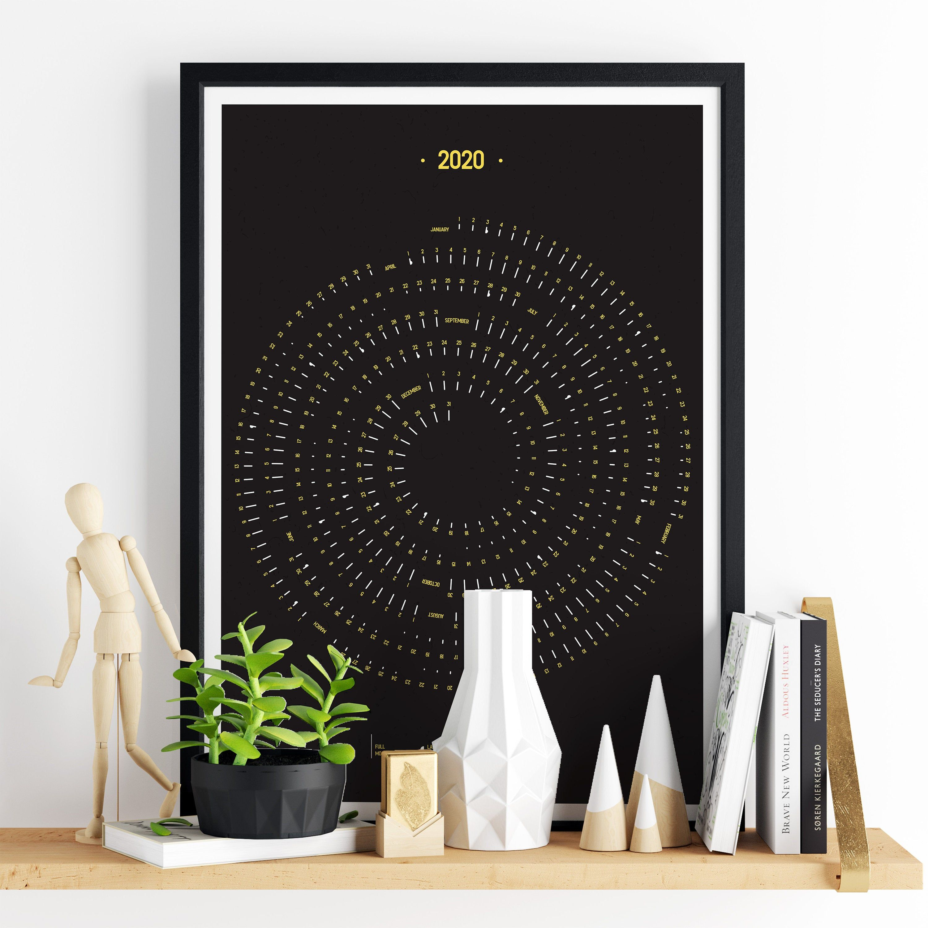 2020 Calendar, Printable Moon Calendar 2020, Big Hanging