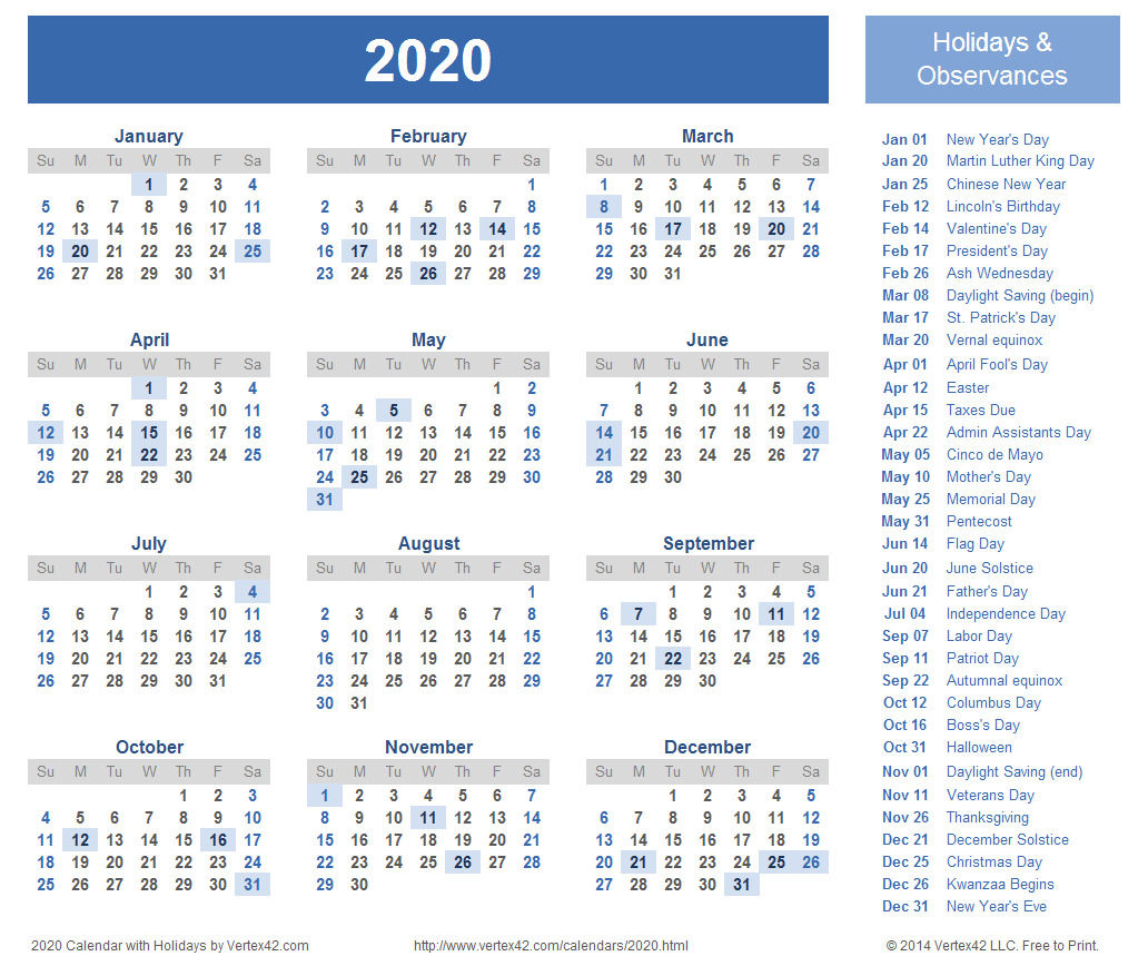 2020 Calendar Prints For Planning! | 2018 Calendar Template