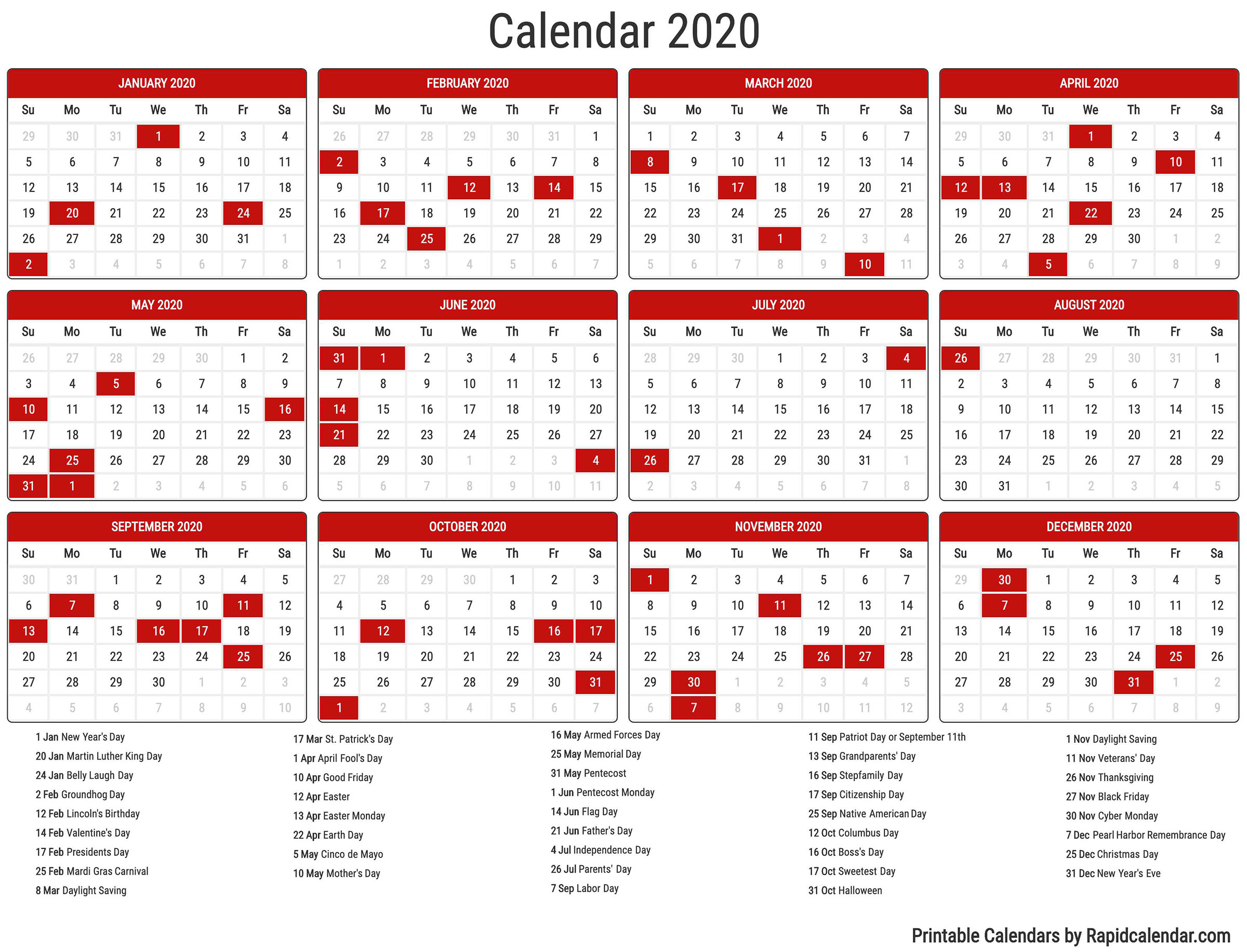 Calendar 2020 Presidents Day | Calendar Printables Free Templates