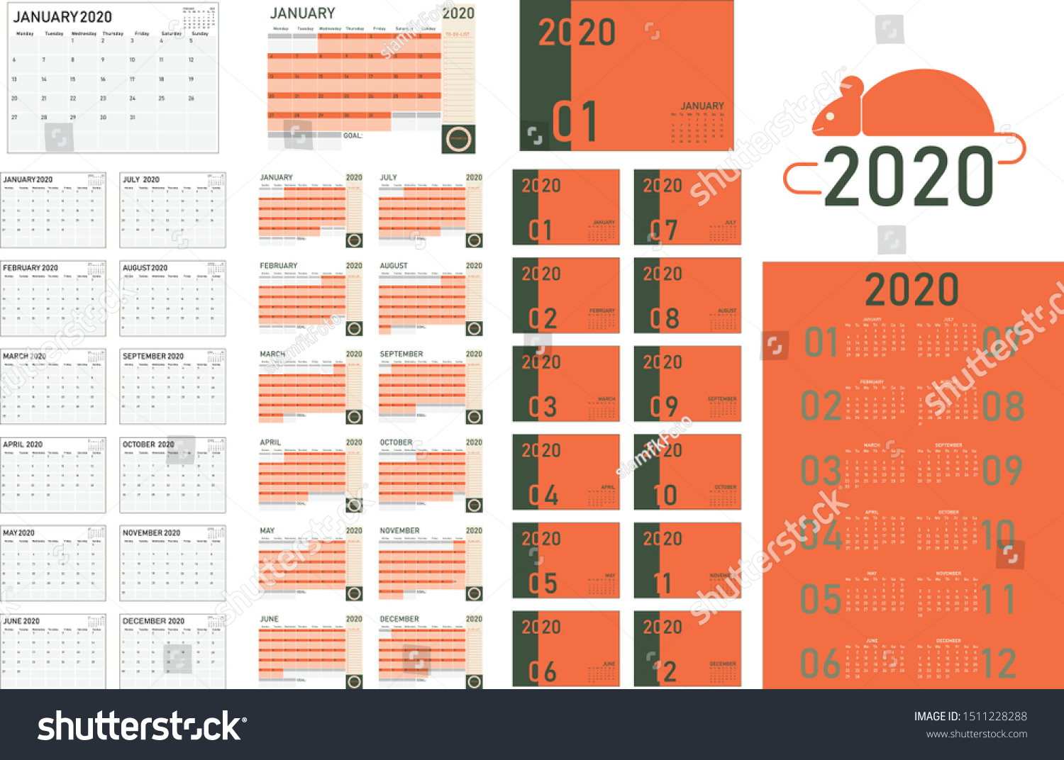 2020 Calendar Template Planner Collection Guideline Stock