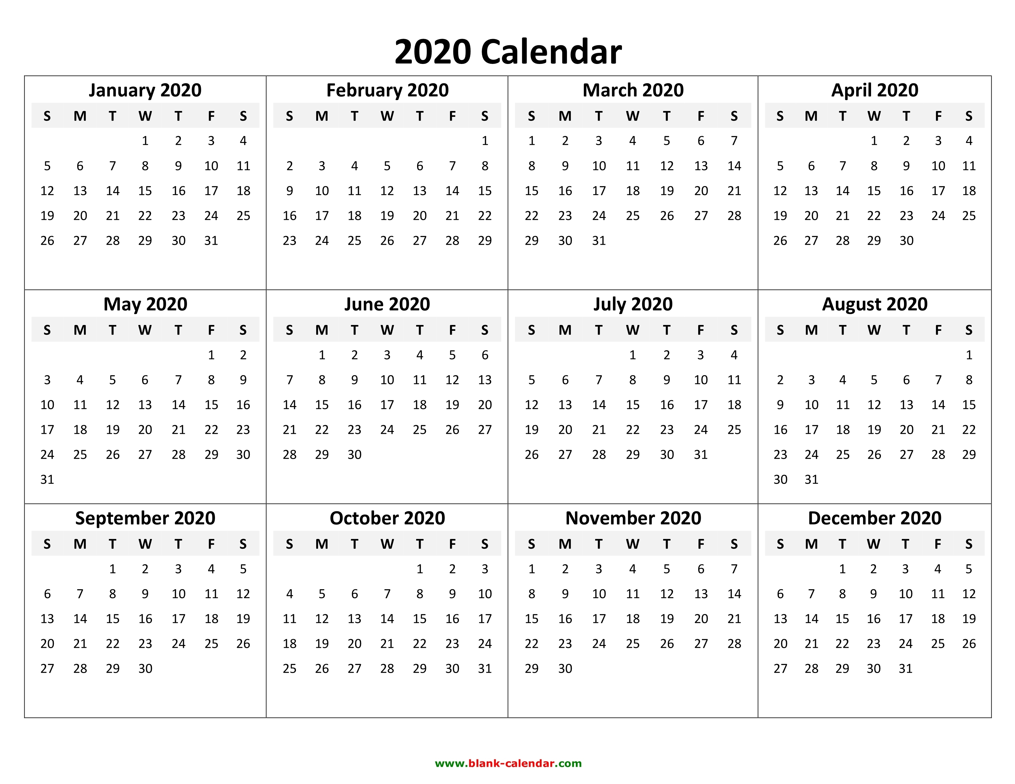 2020 Calendar Templates - Wpa.wpart.co