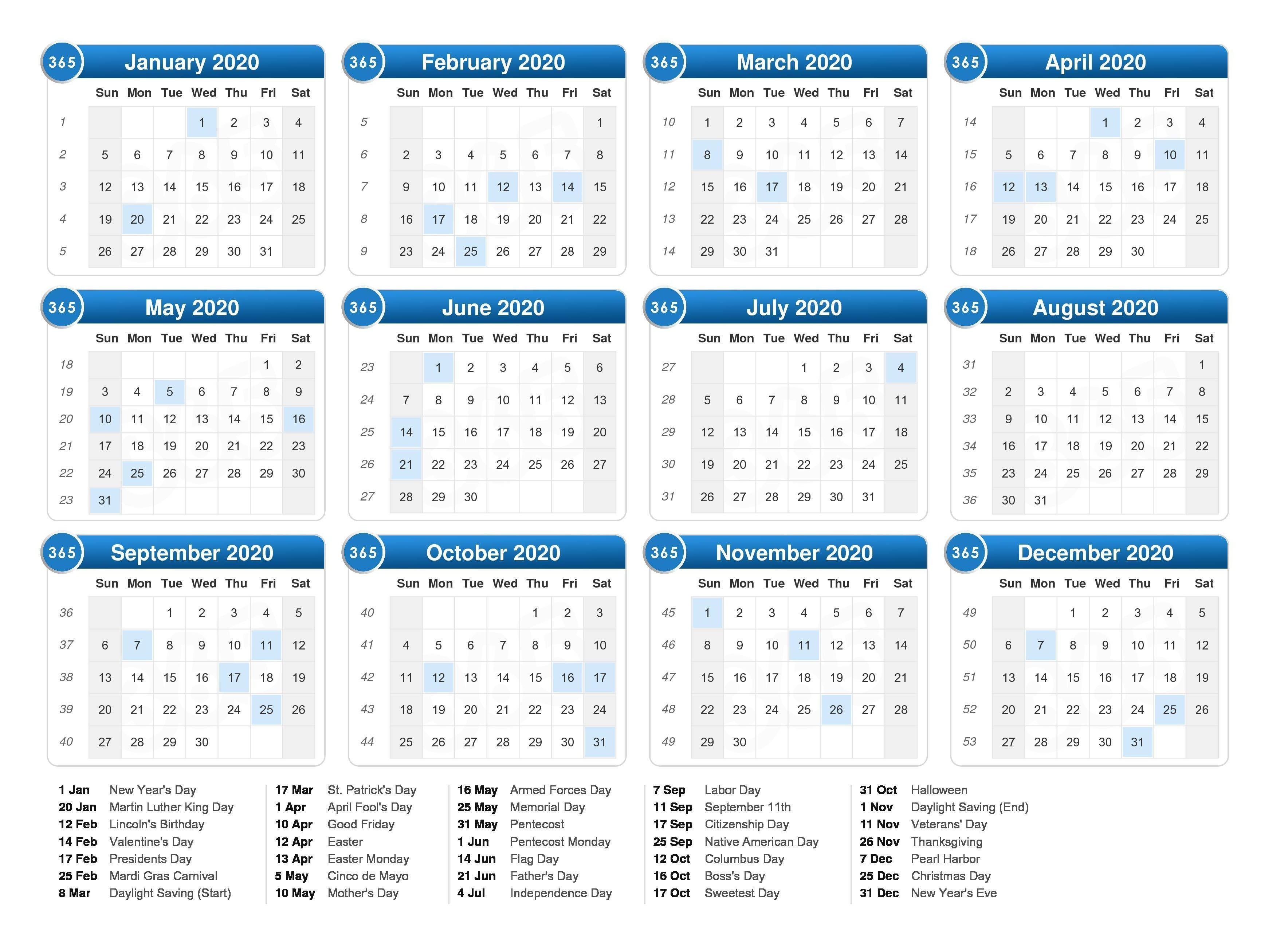 2020 Calendar With Holidays | Printable Calendar Pages