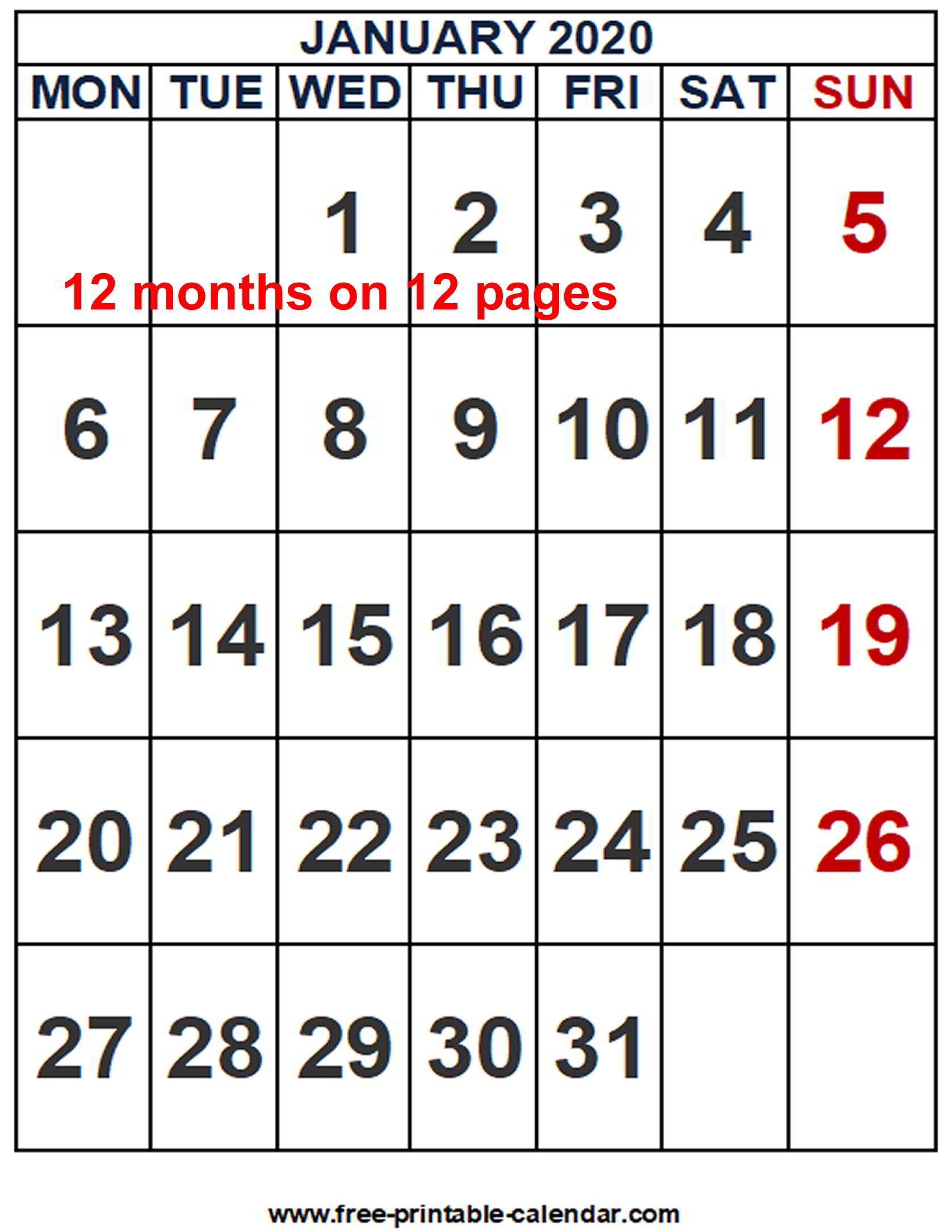 2020 Calendar Word Template - Free-Printable-Calendar
