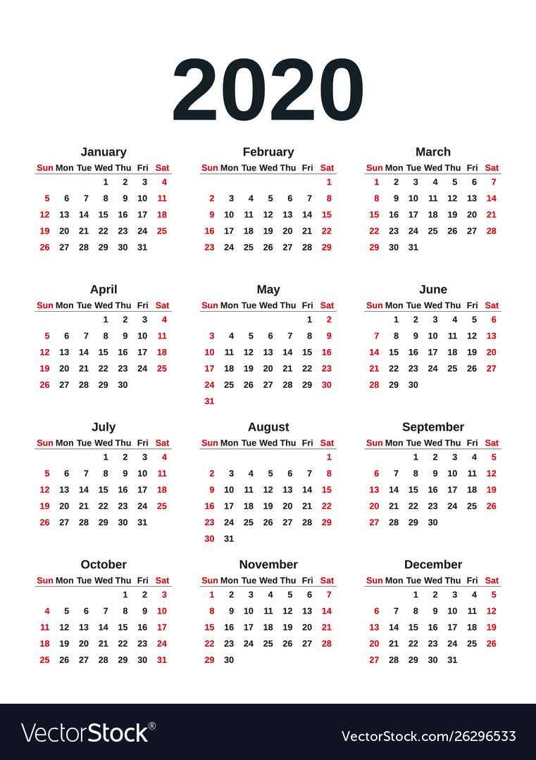 A Year Calendar 2020