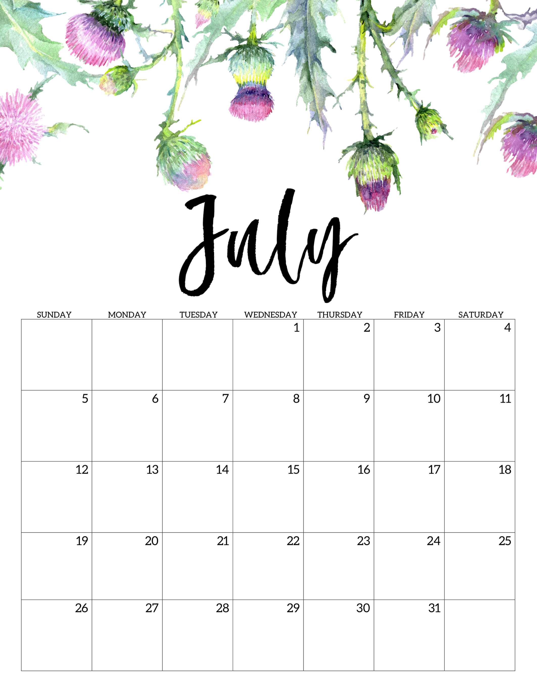 2020 Free Printable Calendar - Floral - Paper Trail Design