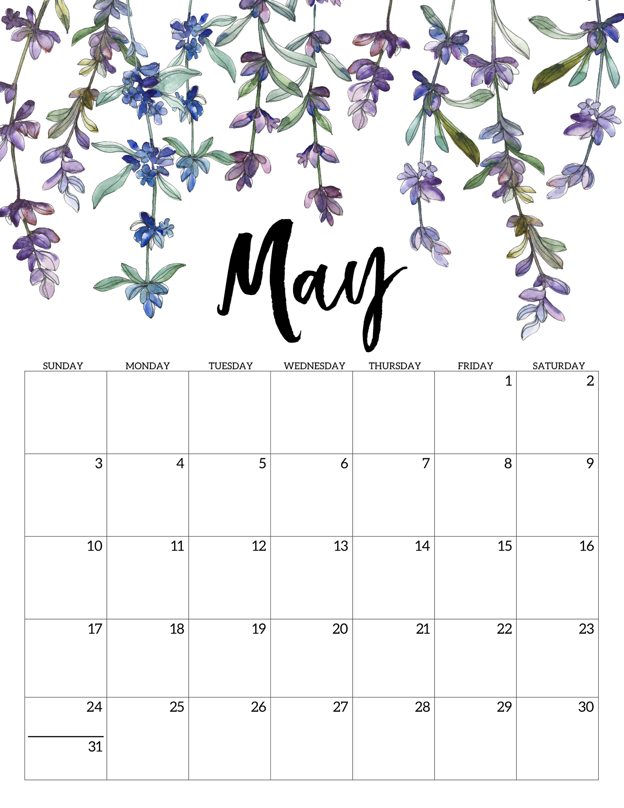 2020 Free Printable Calendar - Floral - Paper Trail Design