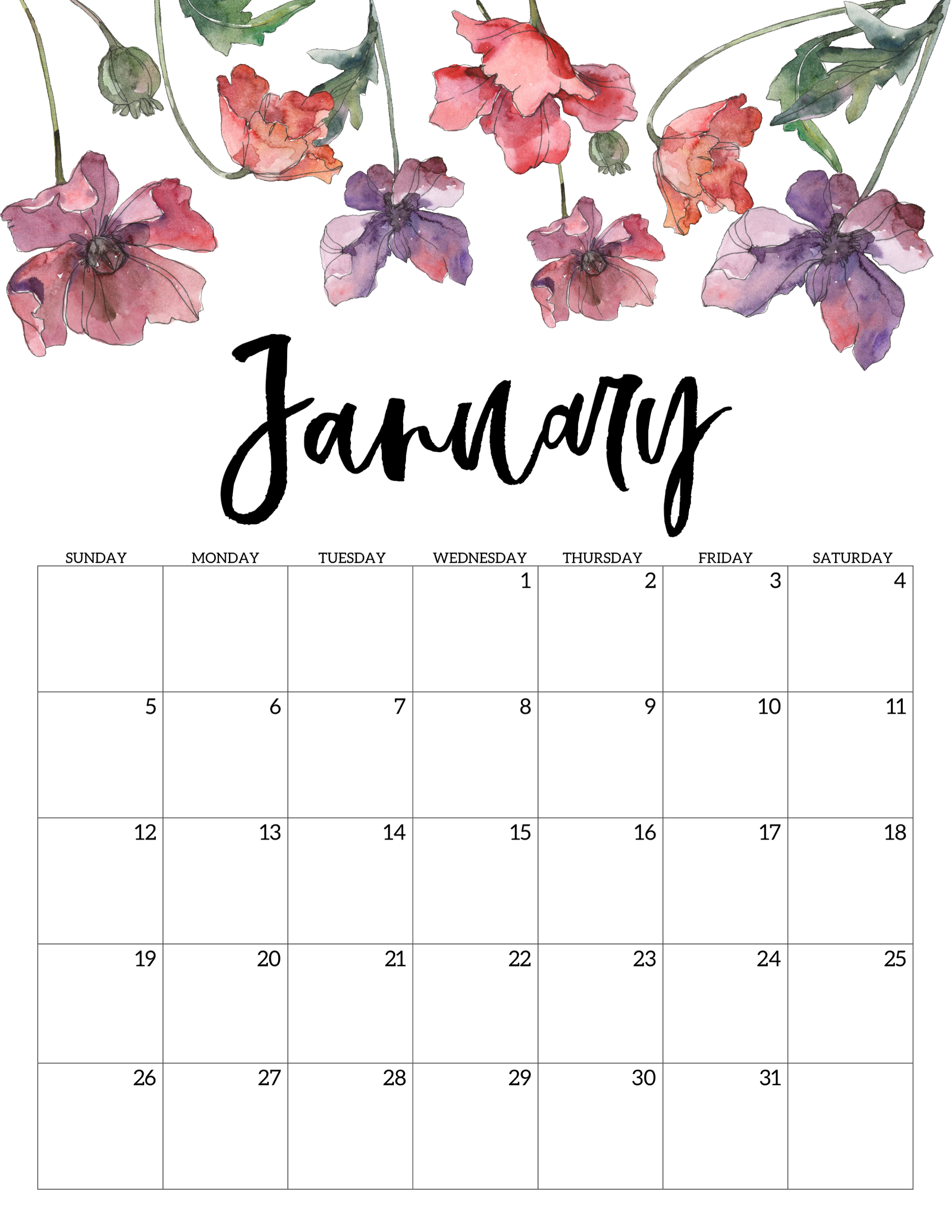 Free Printable Girly Calendar 2020