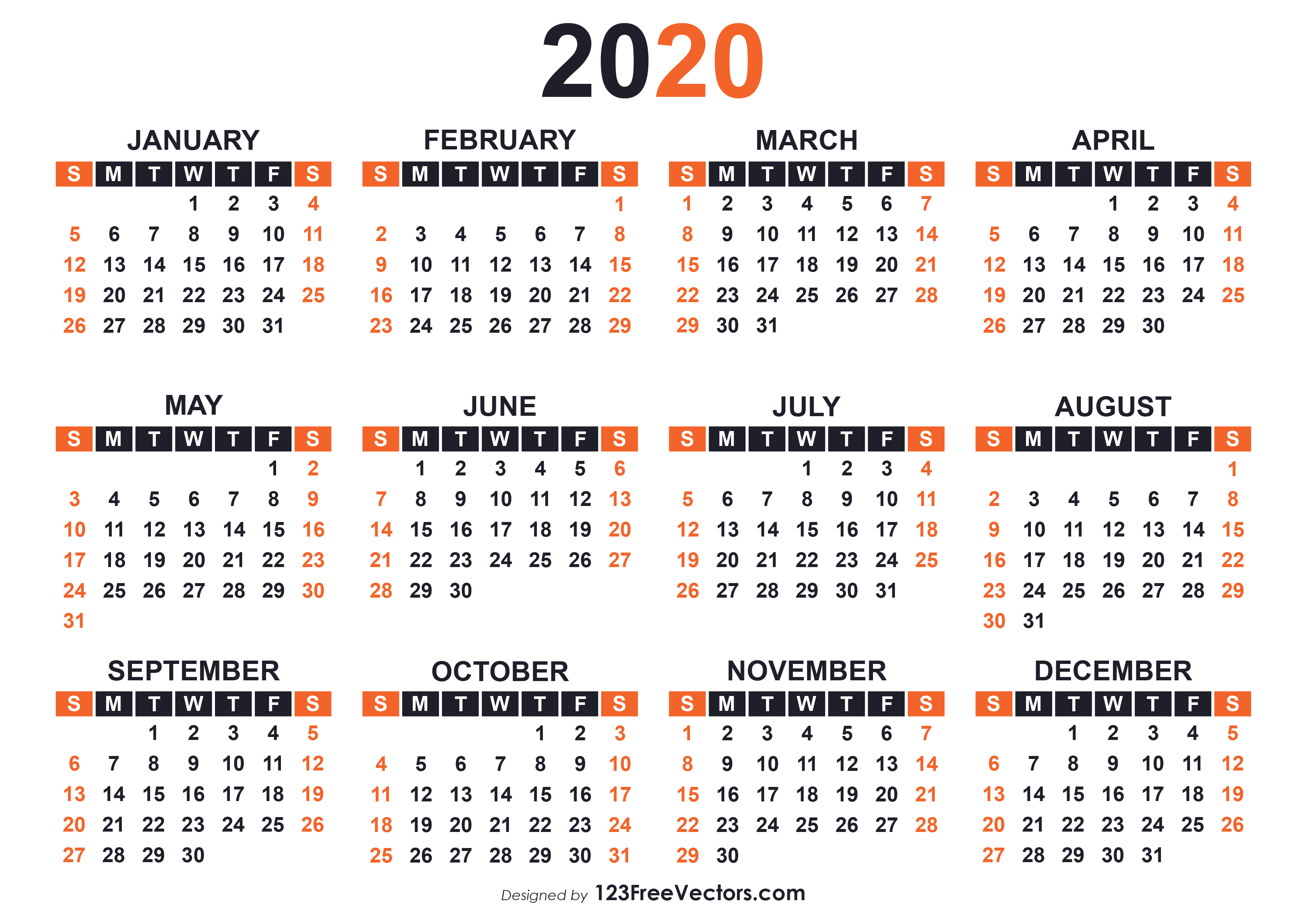2020 Free Printable Calendar Templates