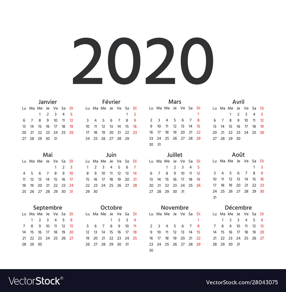 2020 French Calendar Template Year Planner