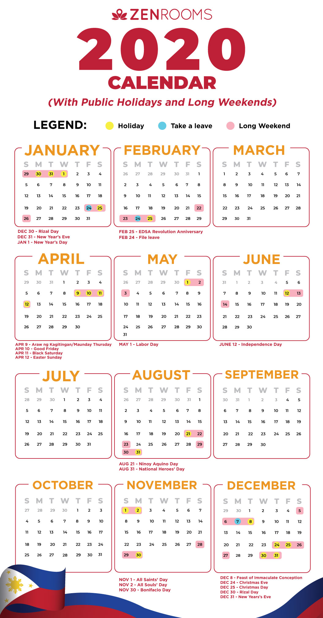 Incredible 2020 Calendar Philippines With Holidays Printable Blank ...