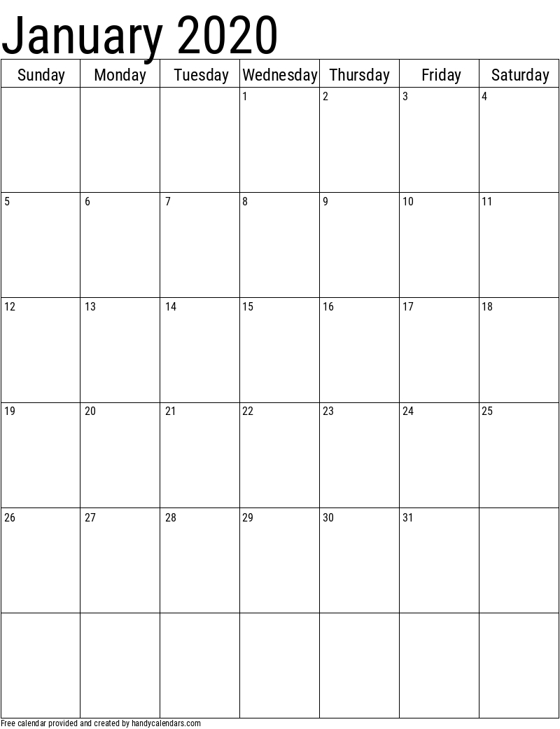 2020 January Calendars - Handy Calendars