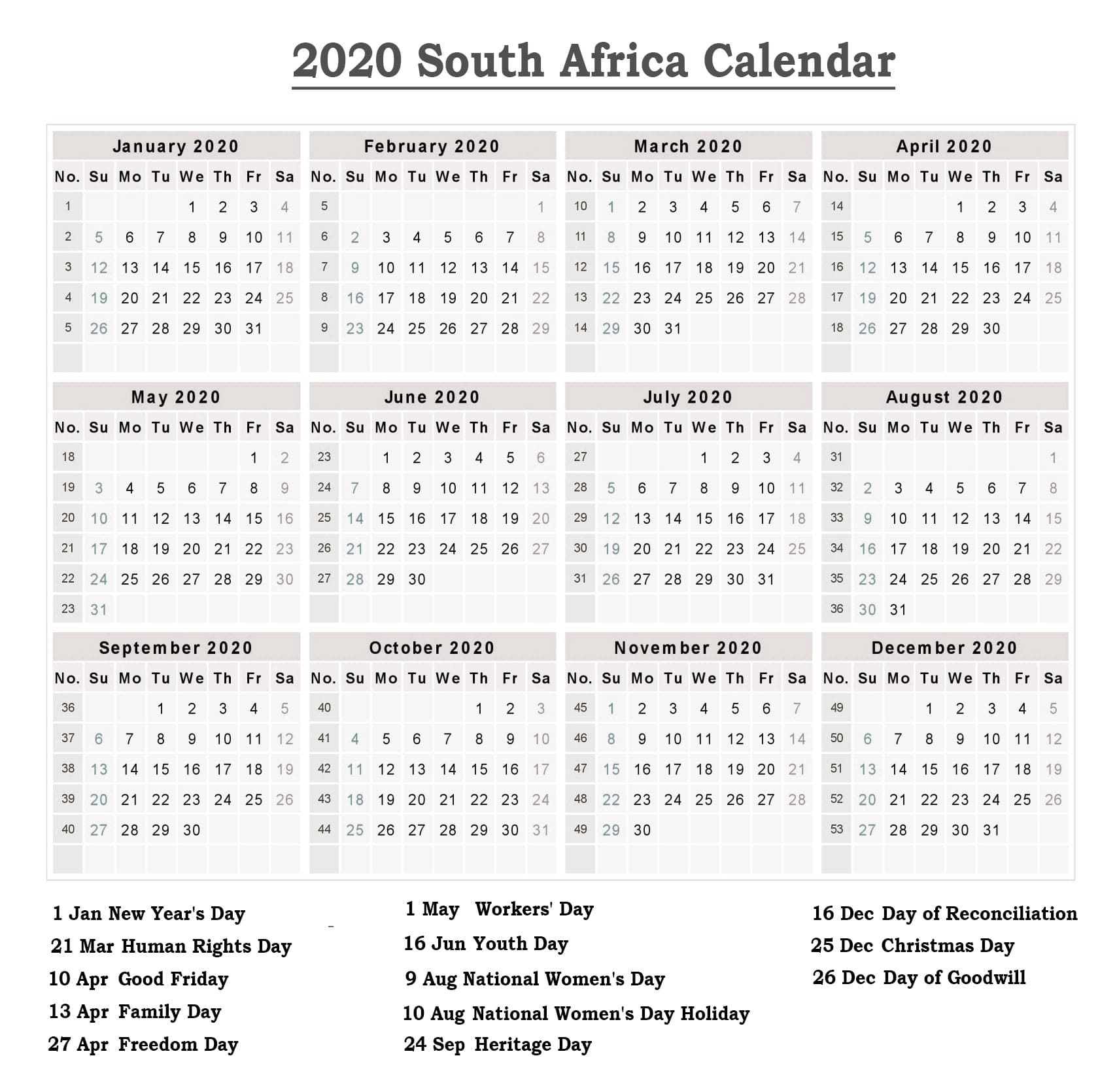 2020 National Holiday Calendar - Wpa.wpart.co