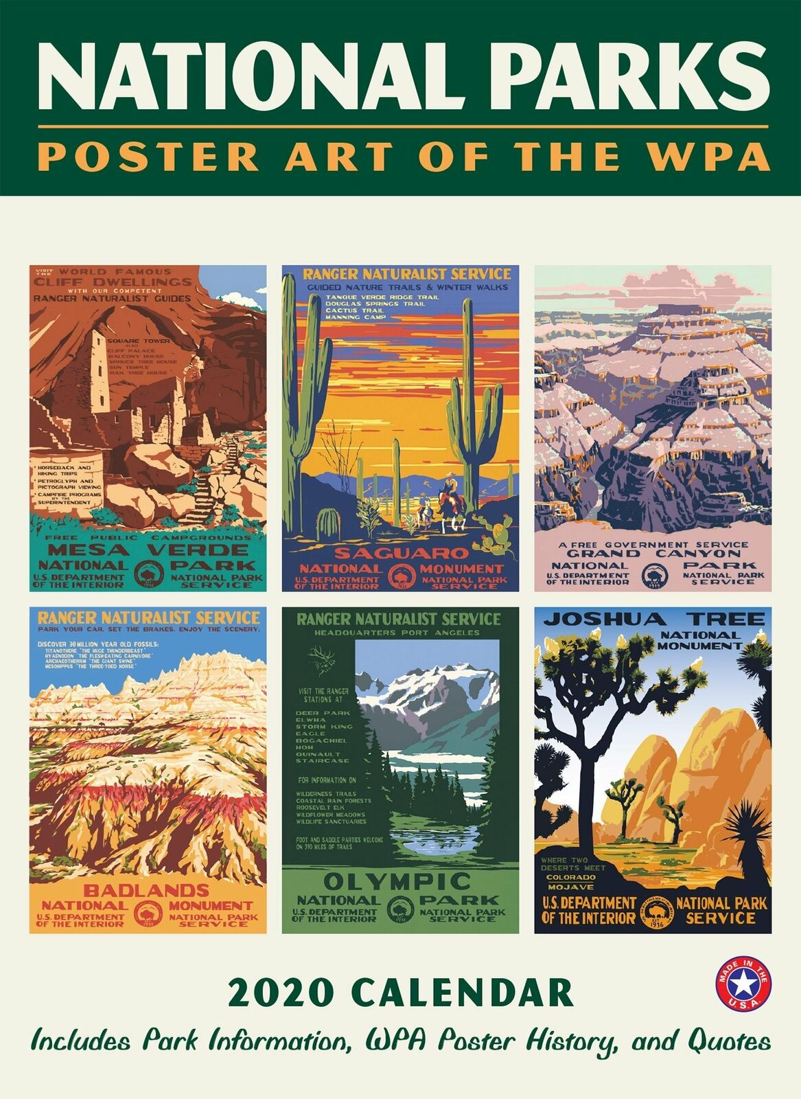 2020 National Parks Poster Art Of The Wpa 8.75 X 12 In. Wall Calendar