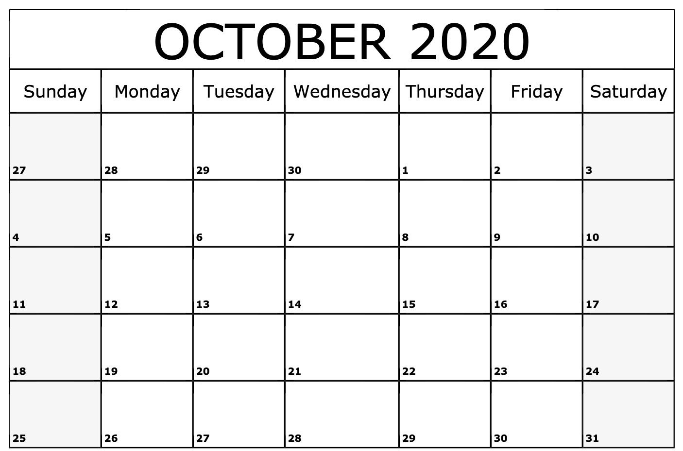 2020 October Calendar | 2020 Calendar Template, Monthly