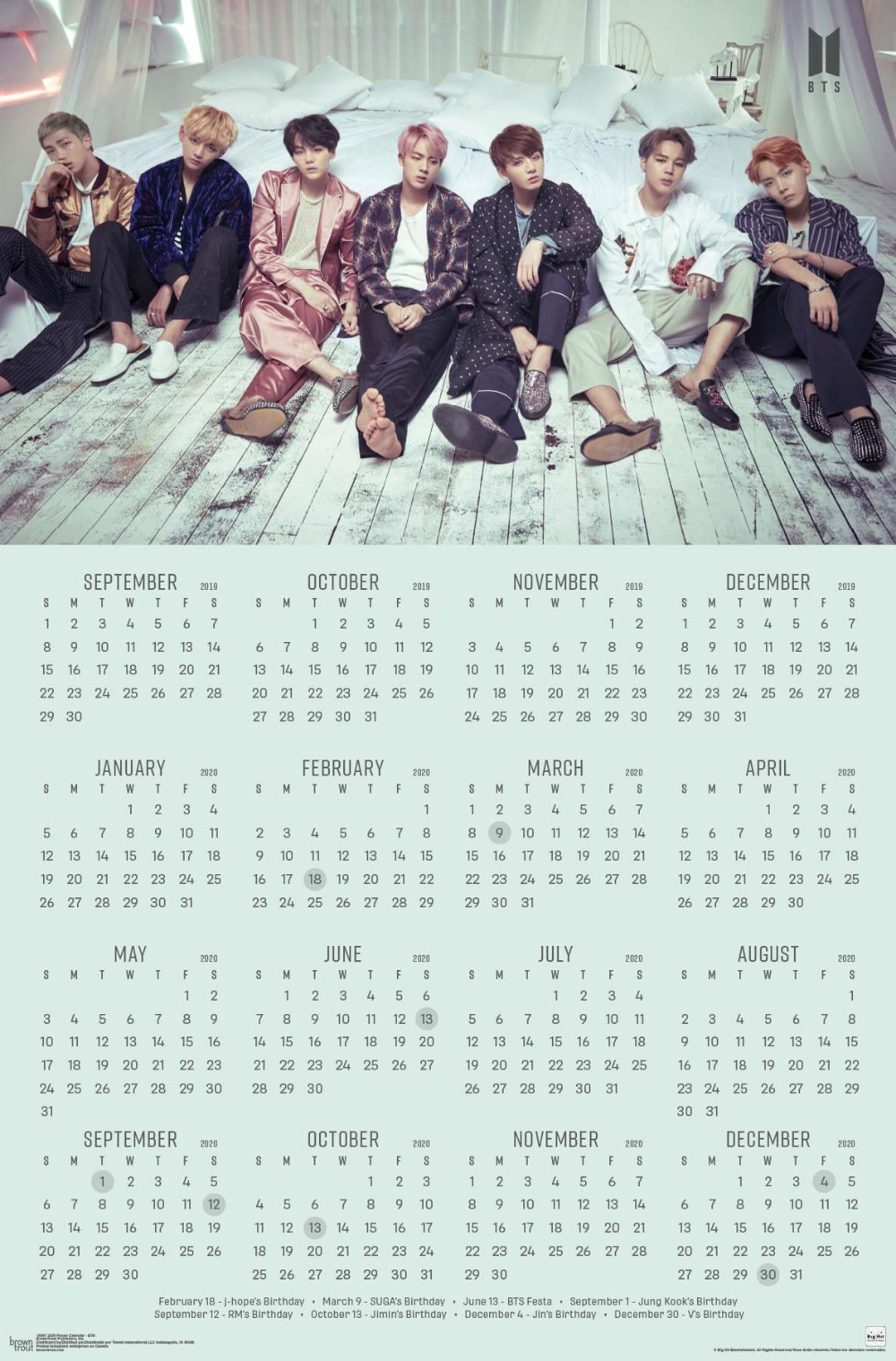 2020 Poster Calendar - Bts In 2019 | Bts Calendar, Bts, Calendar