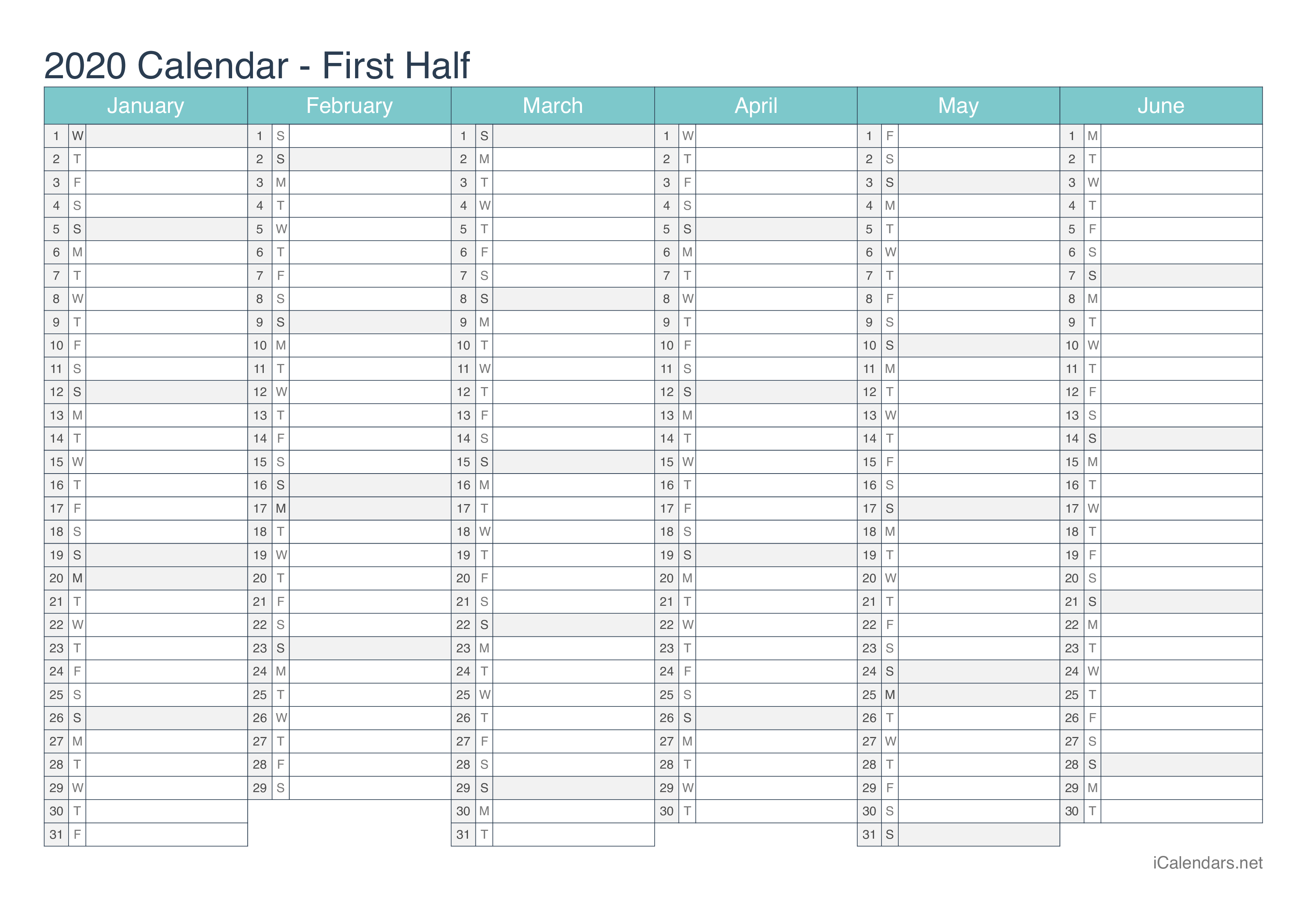 2020 Printable Calendar - Pdf Or Excel - Icalendars