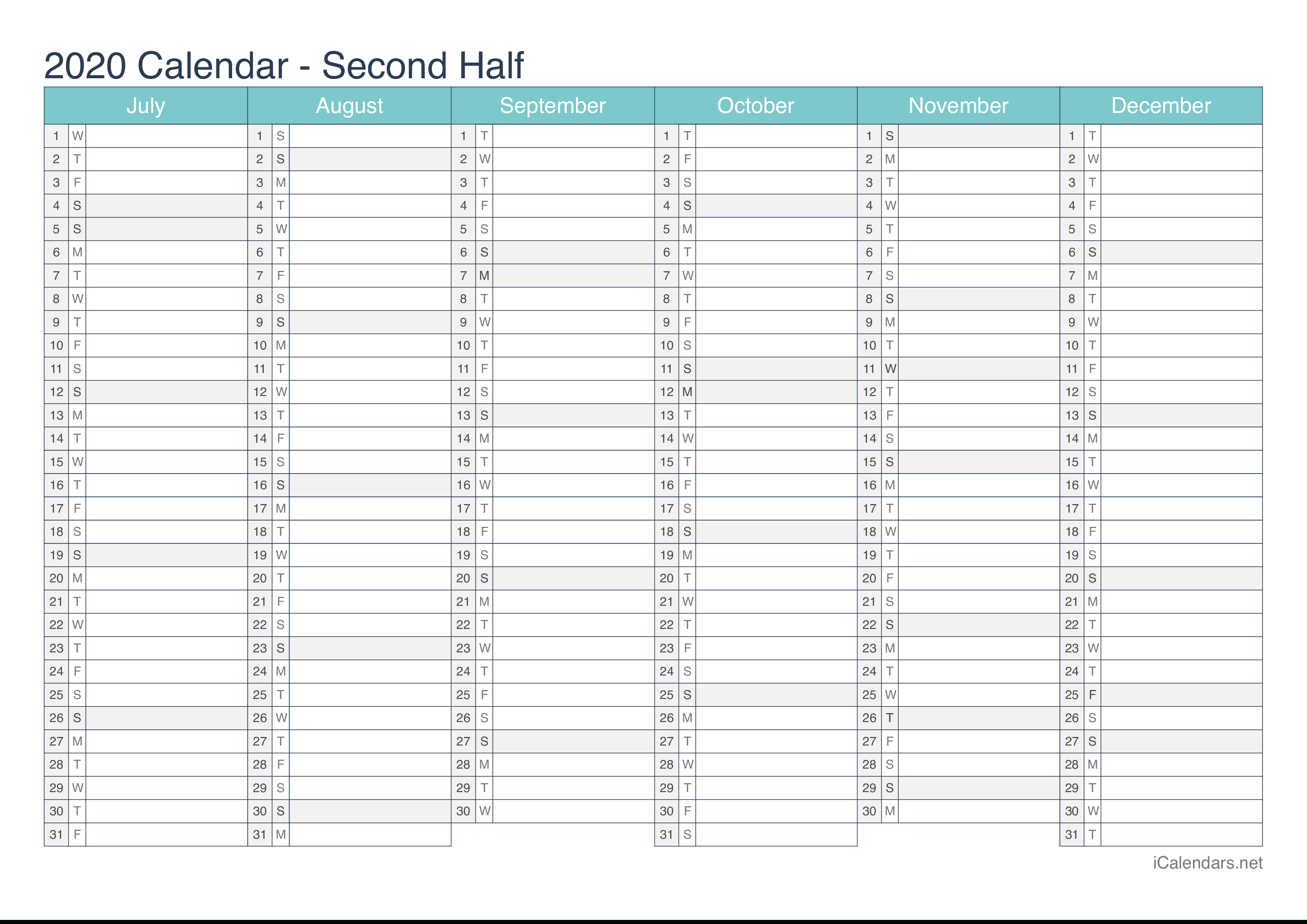 2020 Printable Calendar - Pdf Or Excel - Icalendars