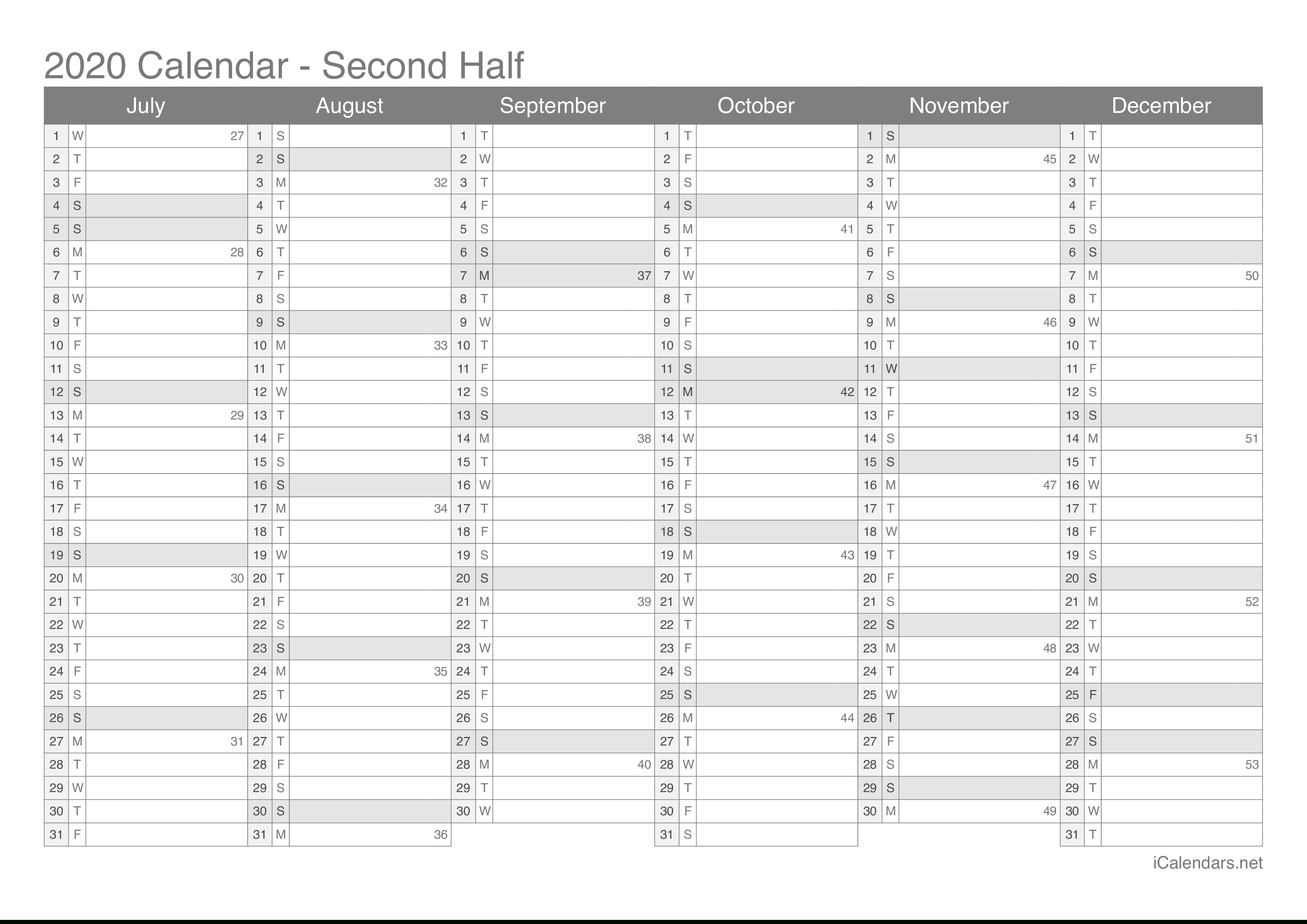 2020 Printable Calendar - Pdf Or Excel - Icalendars