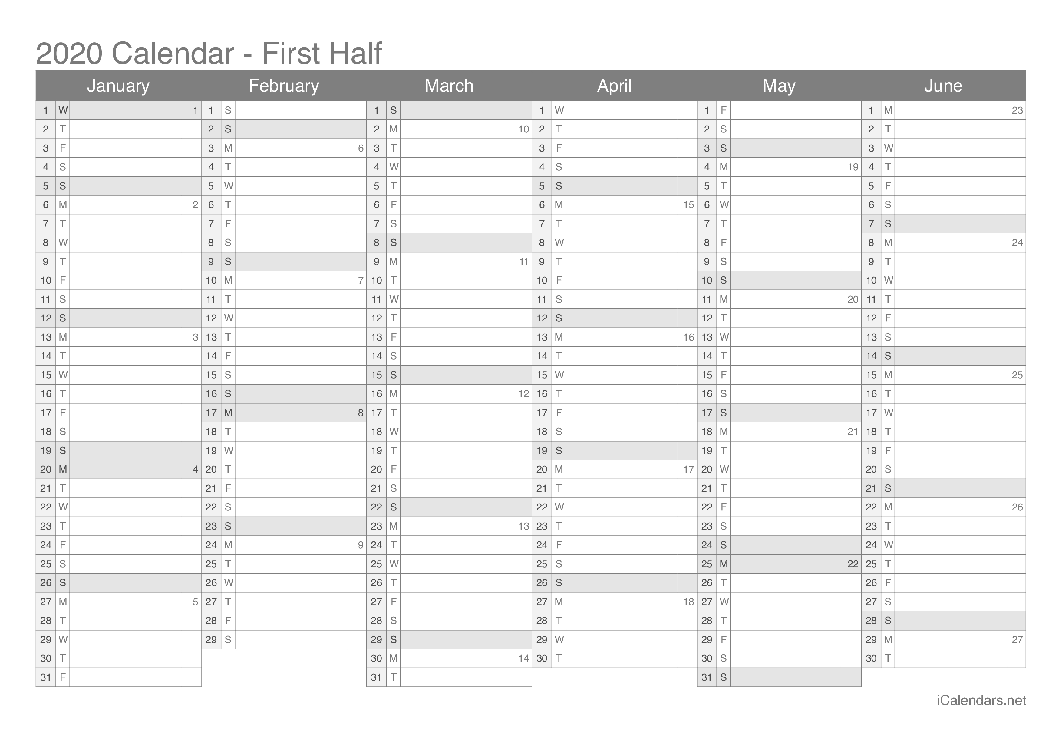 2020 Printable Calendar - Pdf Or Excel - Icalendars