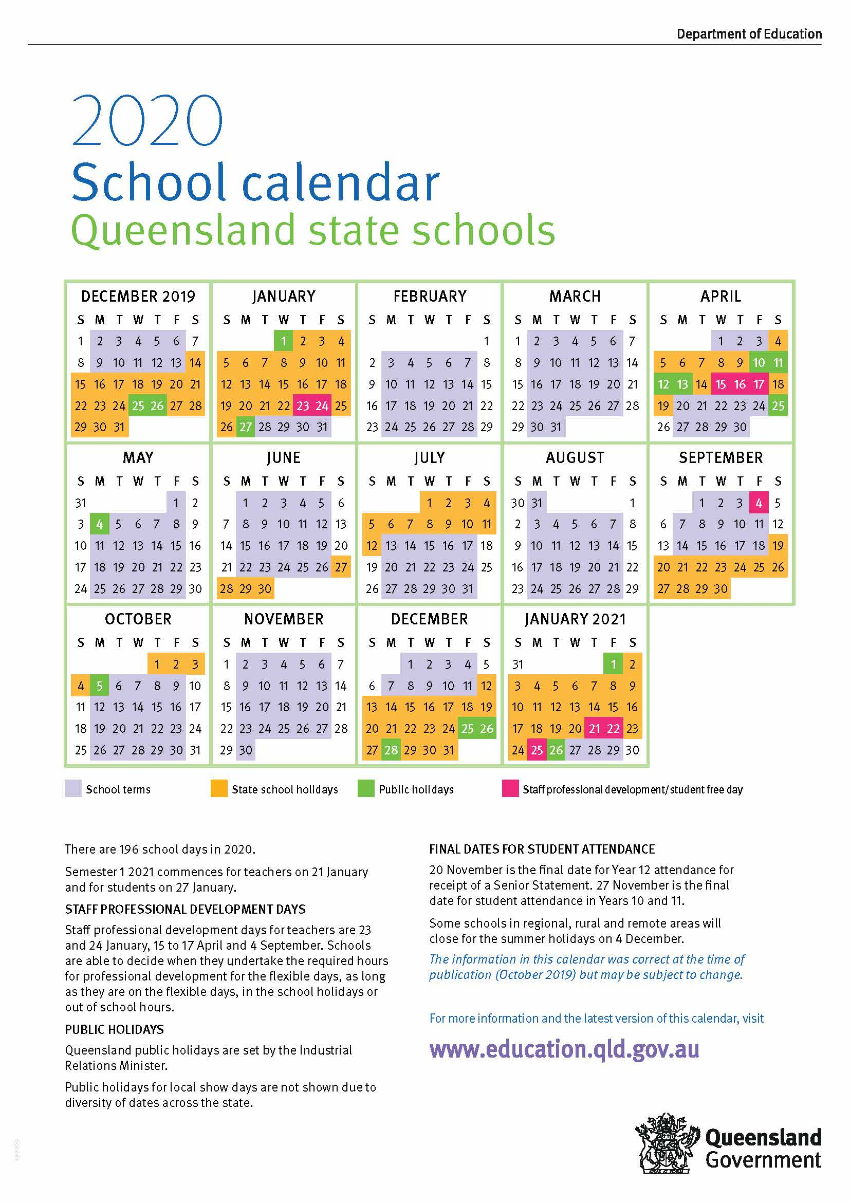 2020 Calendar Qld Education Calendar Printables Free