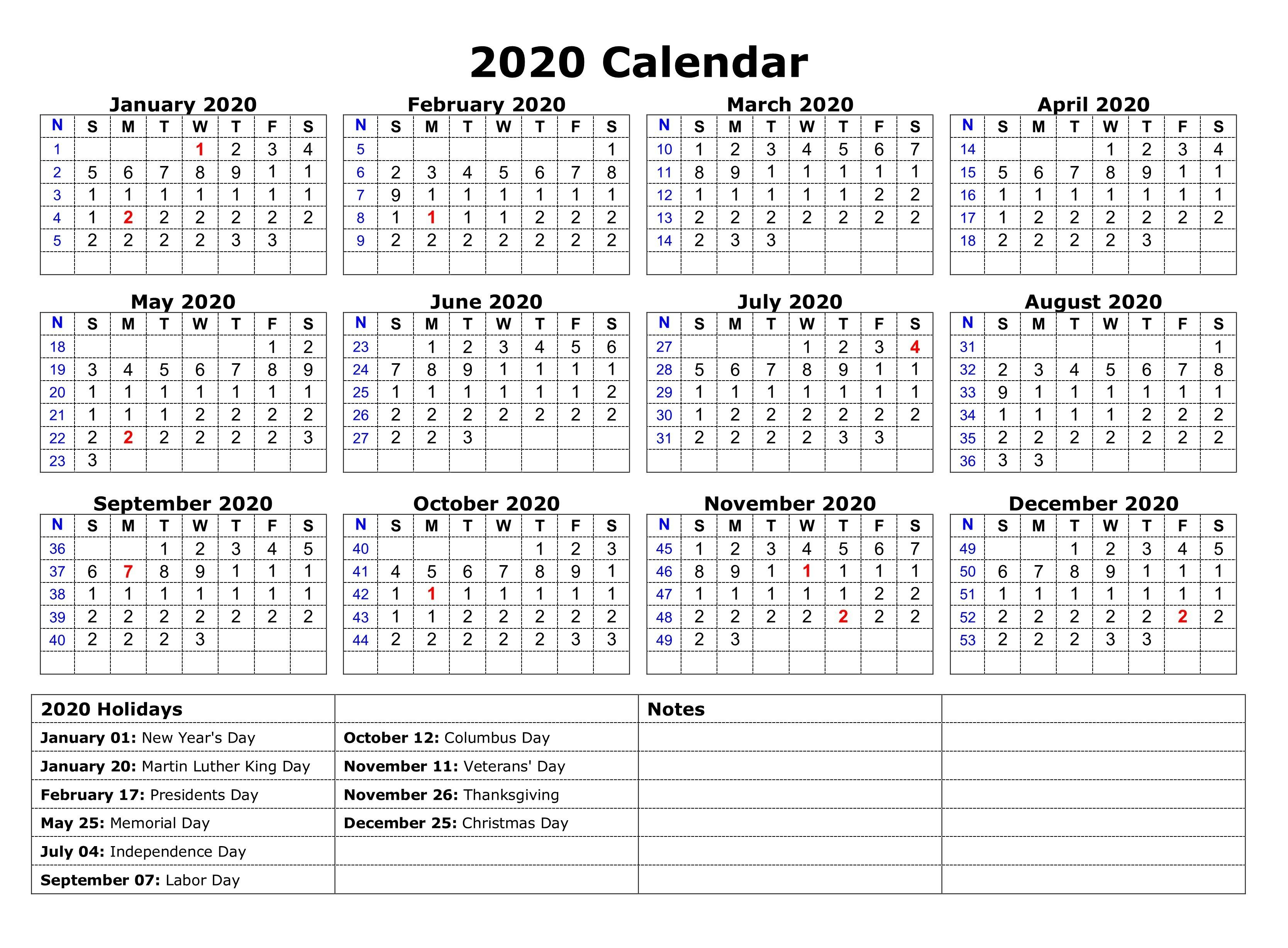 2020 Us Calendar With Holidays Printable - Wpa.wpart.co