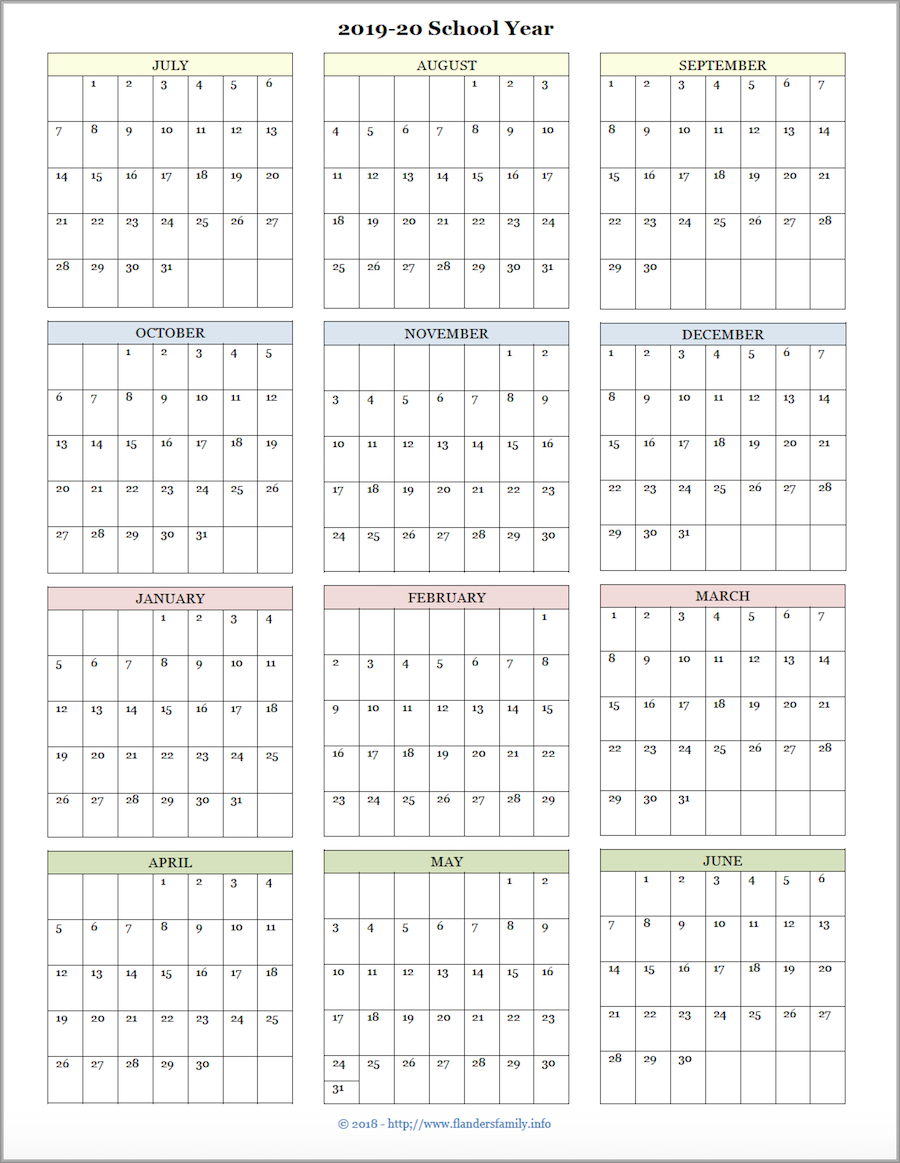 2020 Year At A Glance Printable Calendar - Wpa.wpart.co