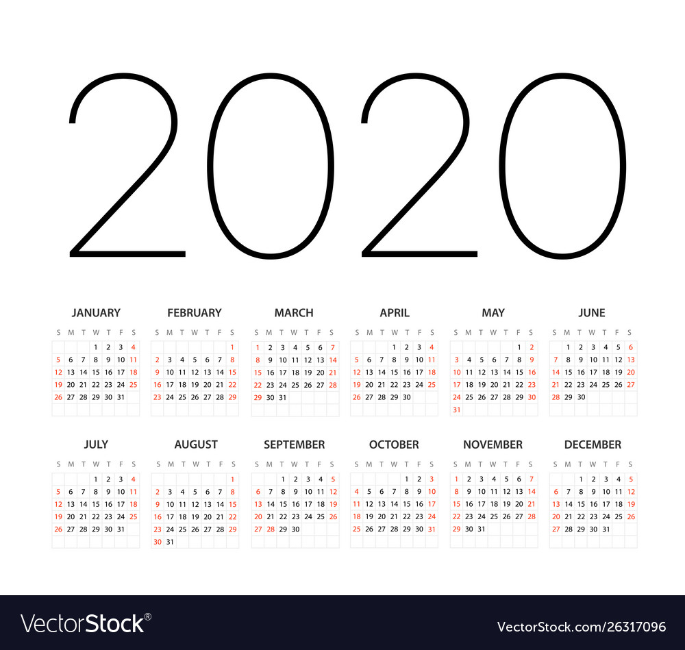 2020 Year Calendar Template Editable Layout