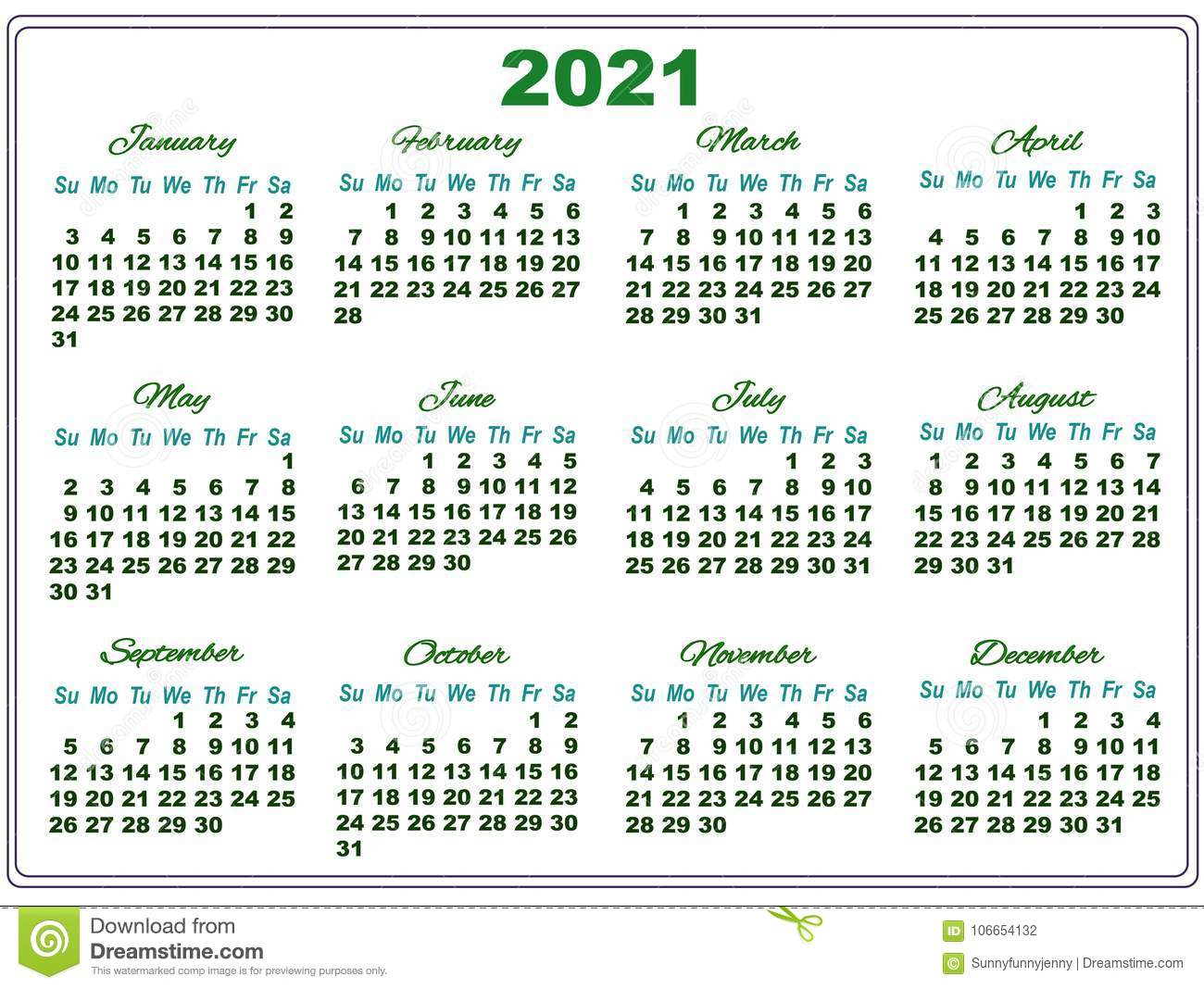 2021 Calendar With Big Numbers Stock Illustration