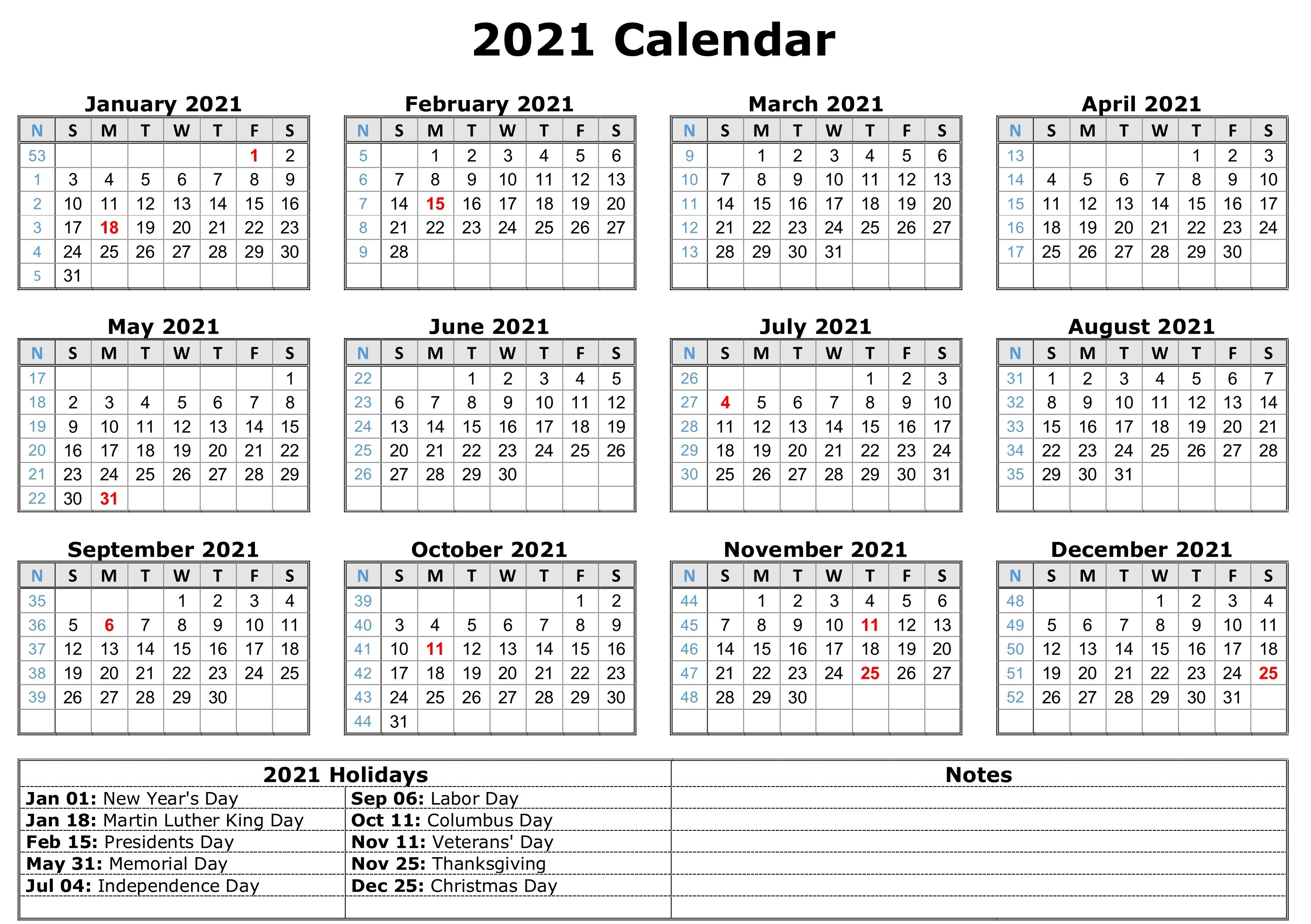 2021 Printable Calendar With Holidays | Free Printable