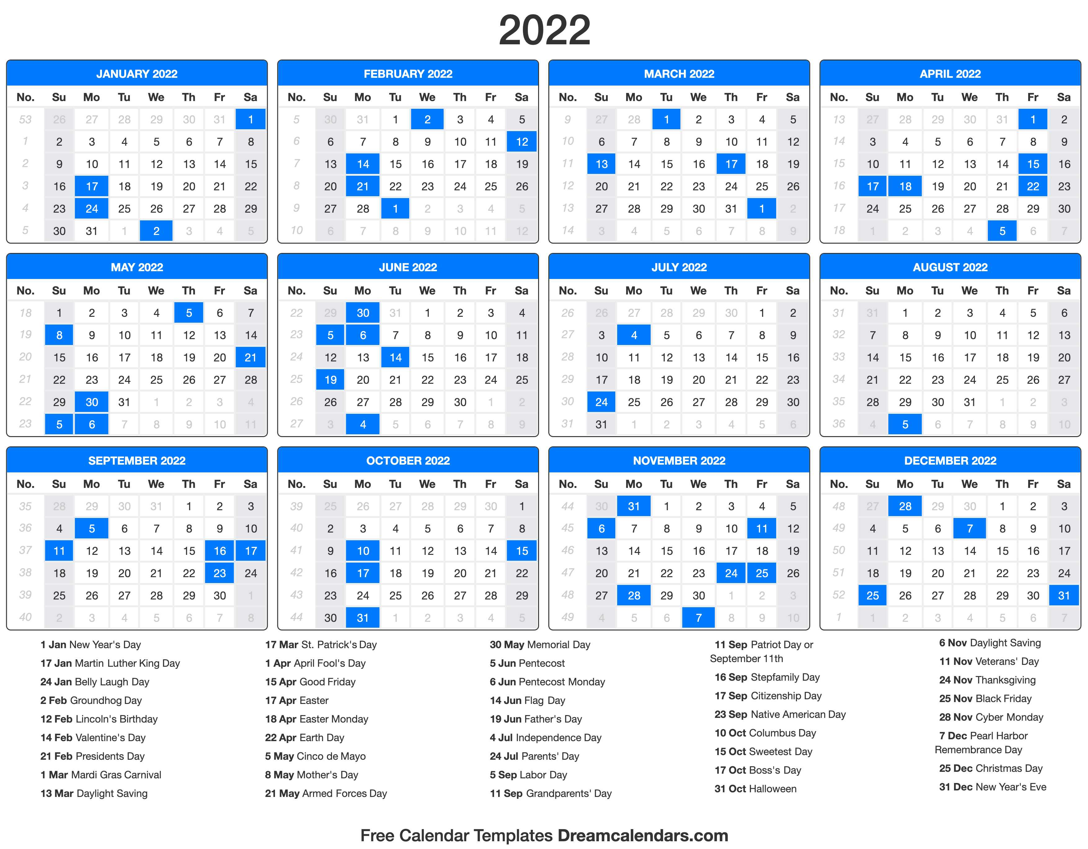 2022 Calendar