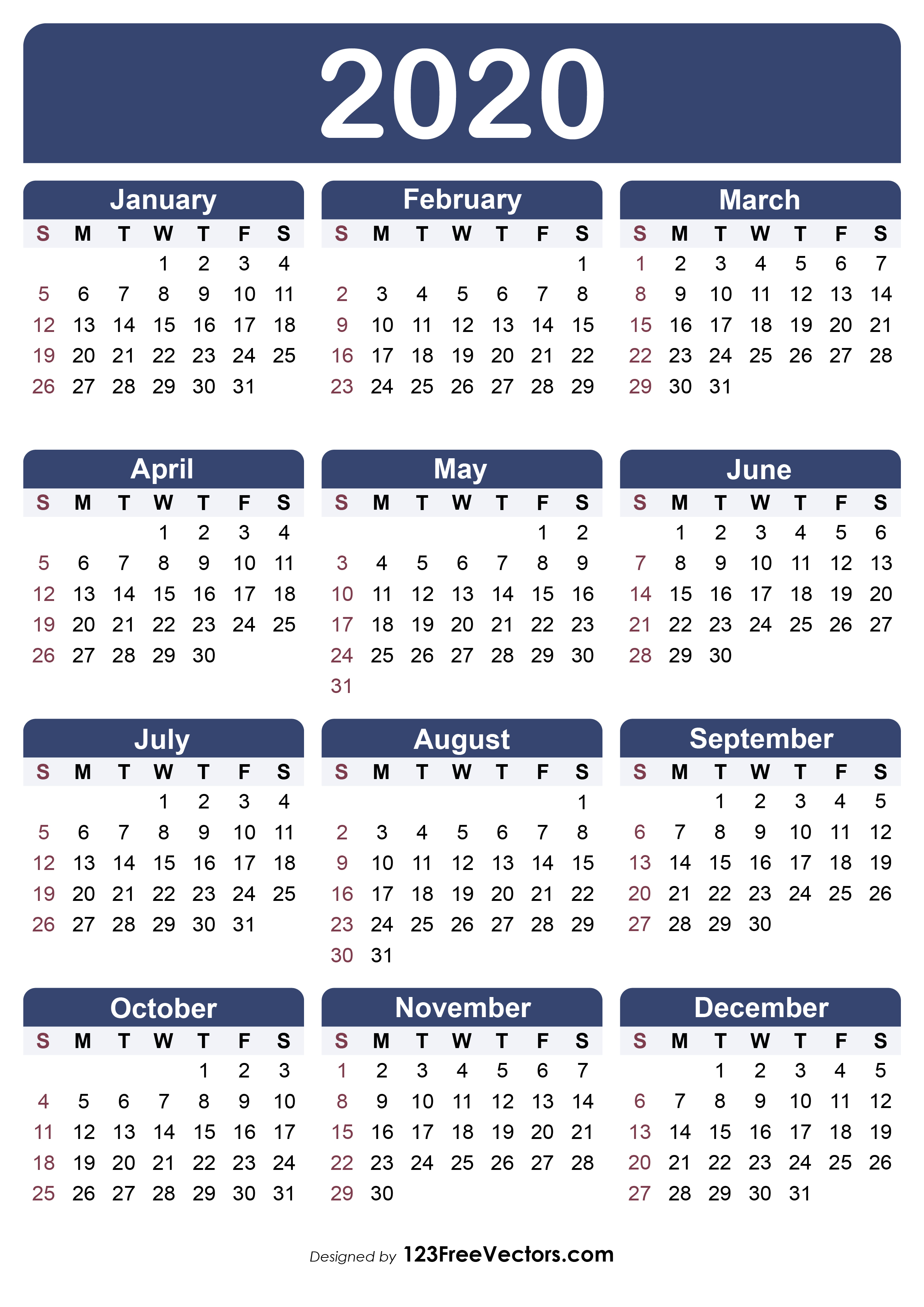 210+ 2020 Calendar Vectors | Download Free Vector Art