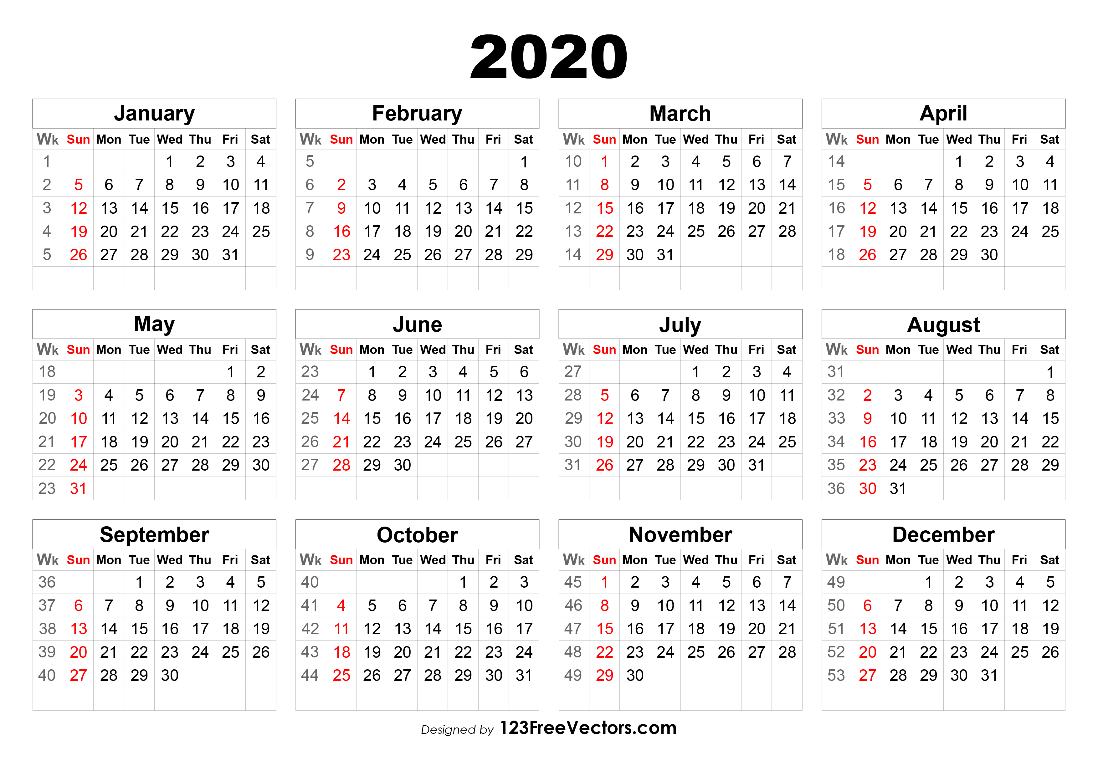 210+ 2020 Calendar Vectors | Download Free Vector Art