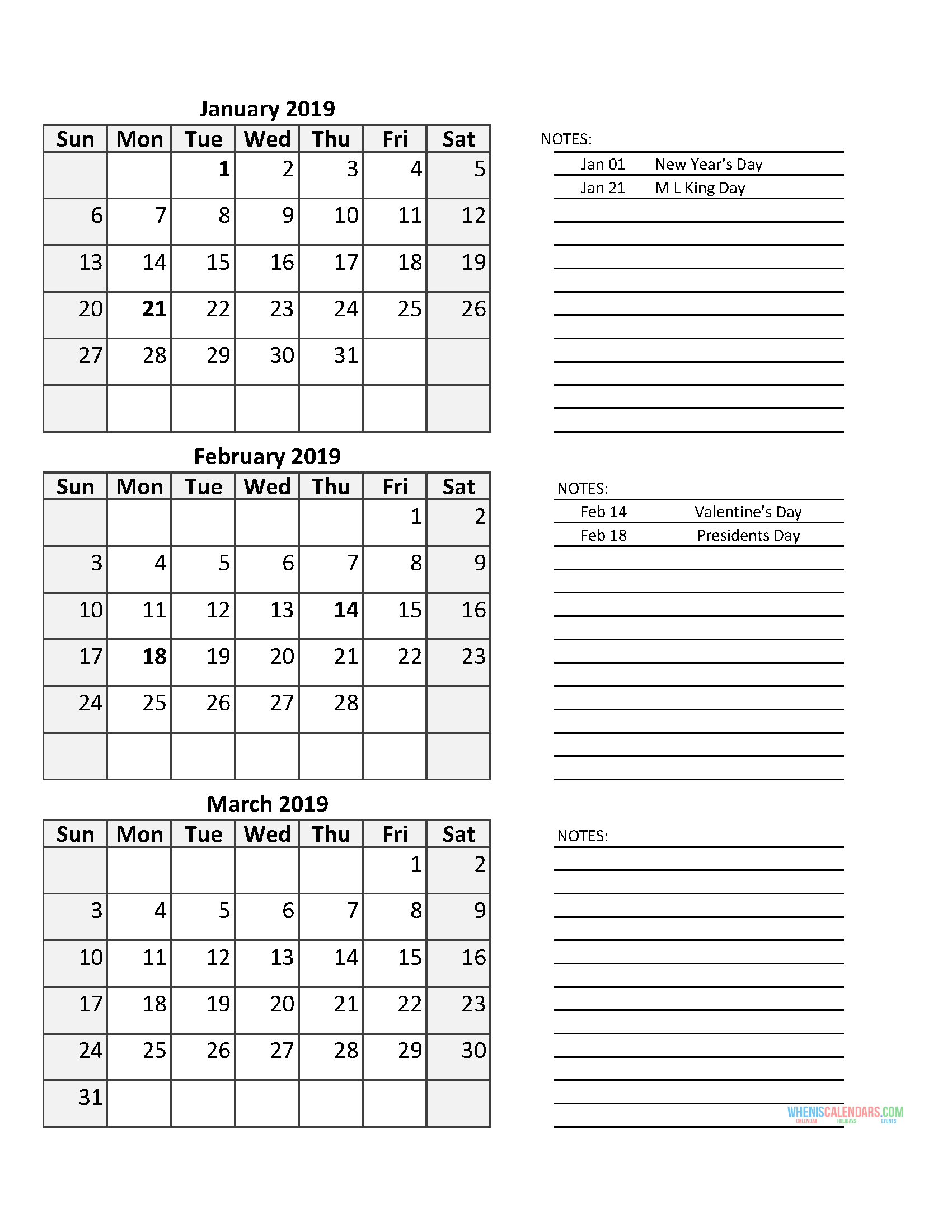 3 Month Calendar 2019 Quarterly Calendar First Quarter 2019