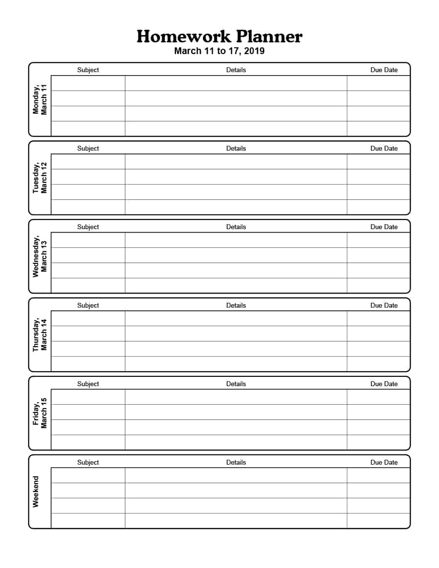 37 Printable Homework Planners (Only The Best) ᐅ Template Lab