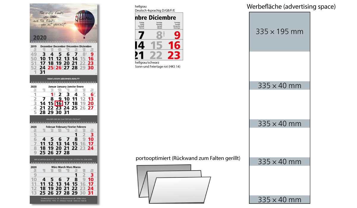 4-Month Calendar 2020 Quadro Wire-O 4 Including Advertising Printing |  4-Month Planner With Logo Printed | Deprismedia