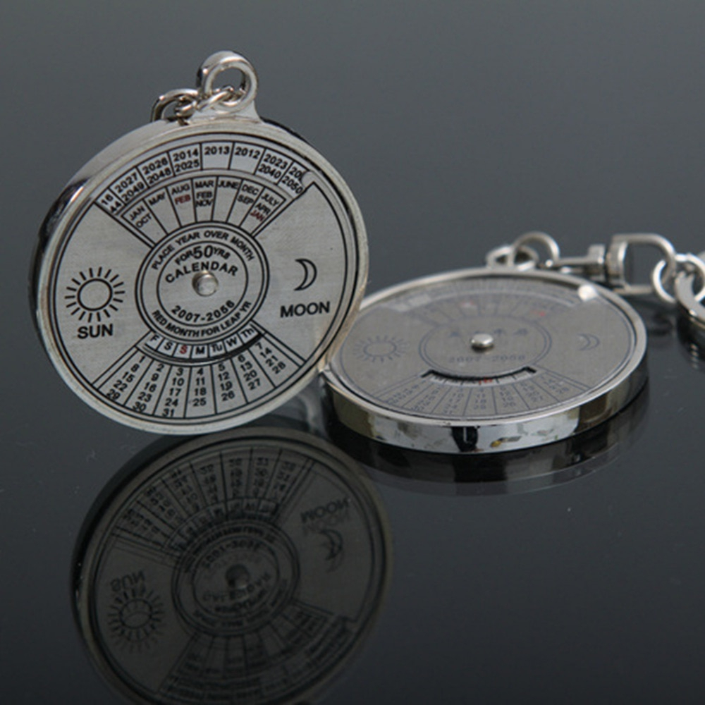 50 Year Calendar Key Chain Mini Metal Ring Compass