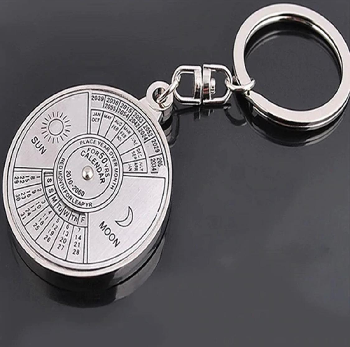 50 Years Perpetual Calendar Key Chain Silver Alloy