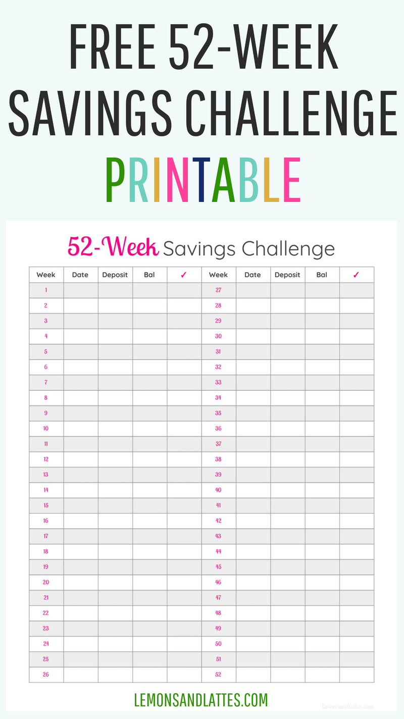 Printable 52 Week Money Challenge 20000