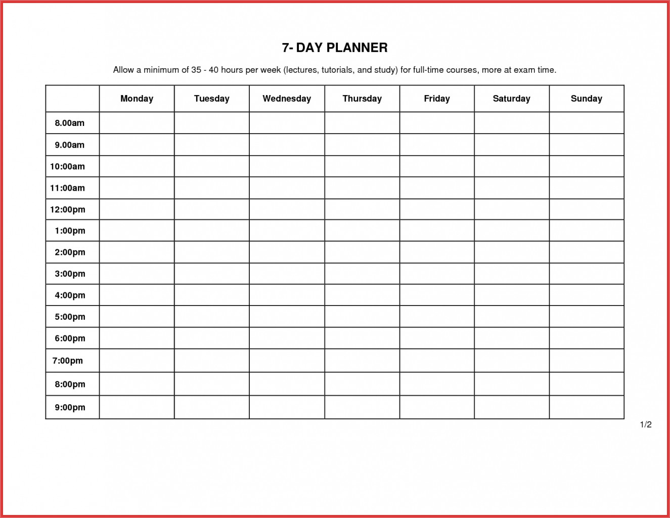 Free Printable 7 Day Weekly Calendar Word