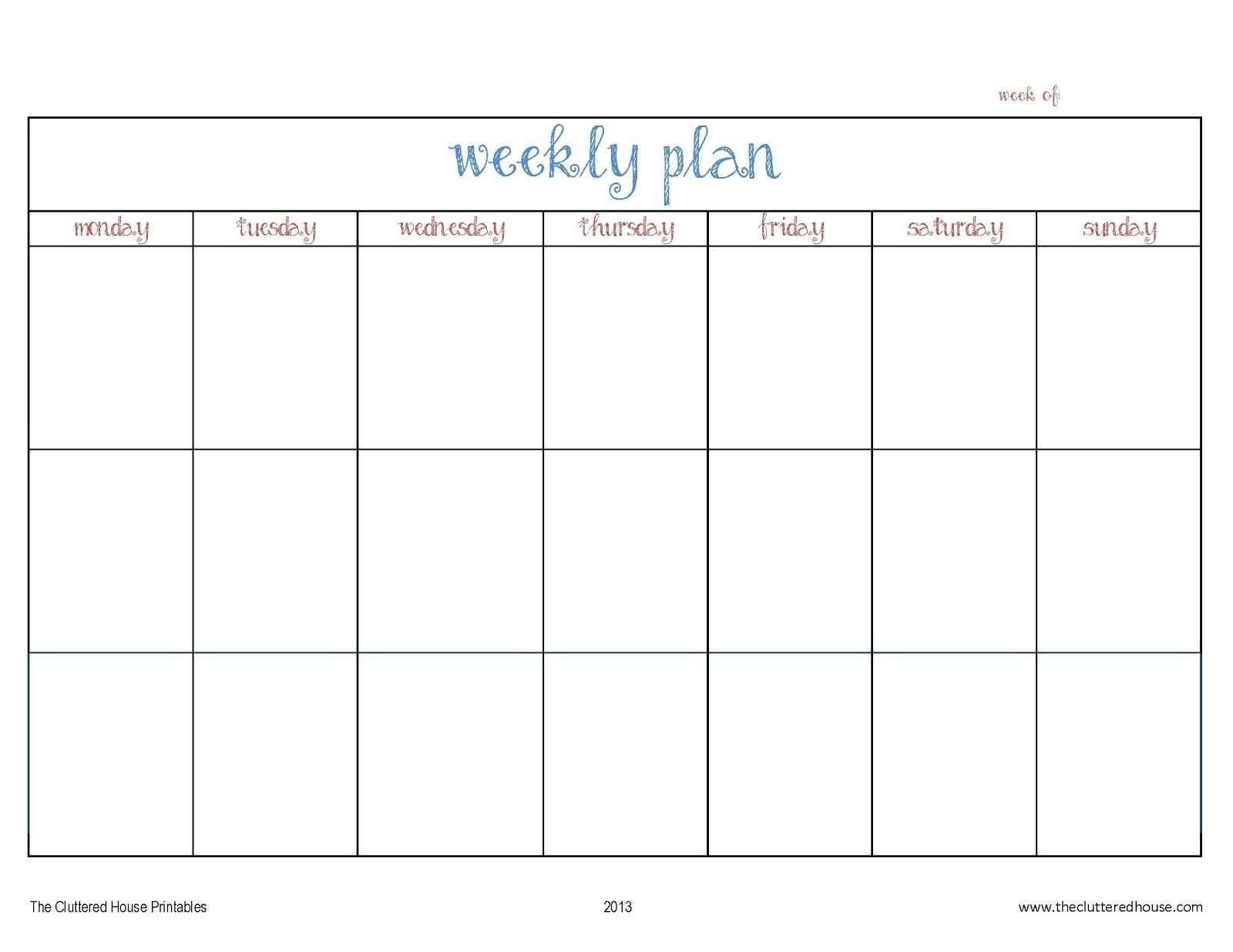 Free Printable 7 Day Weekly Calendar