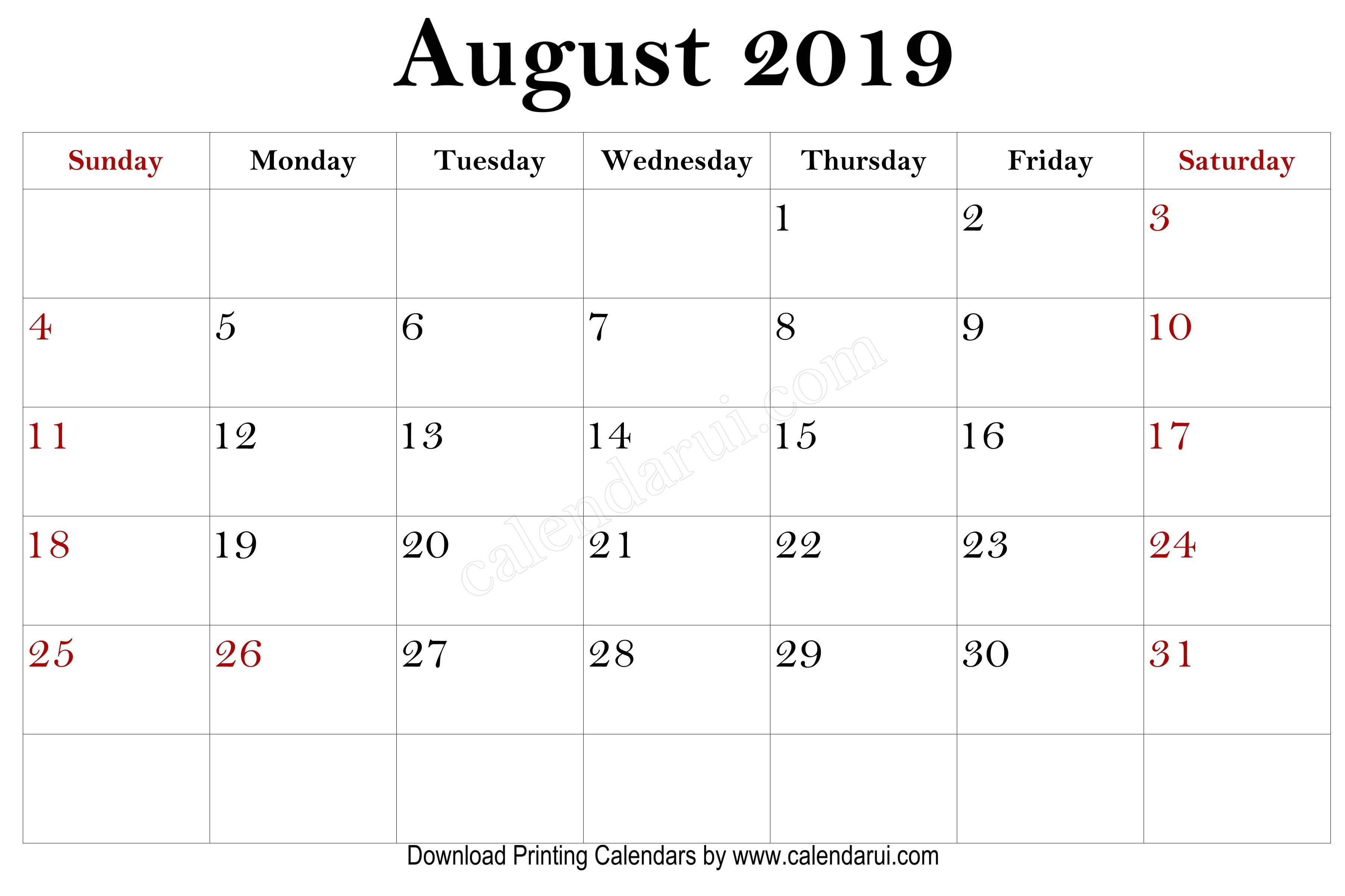 8 August Free Printable Mini 2019 Calendars In 2019