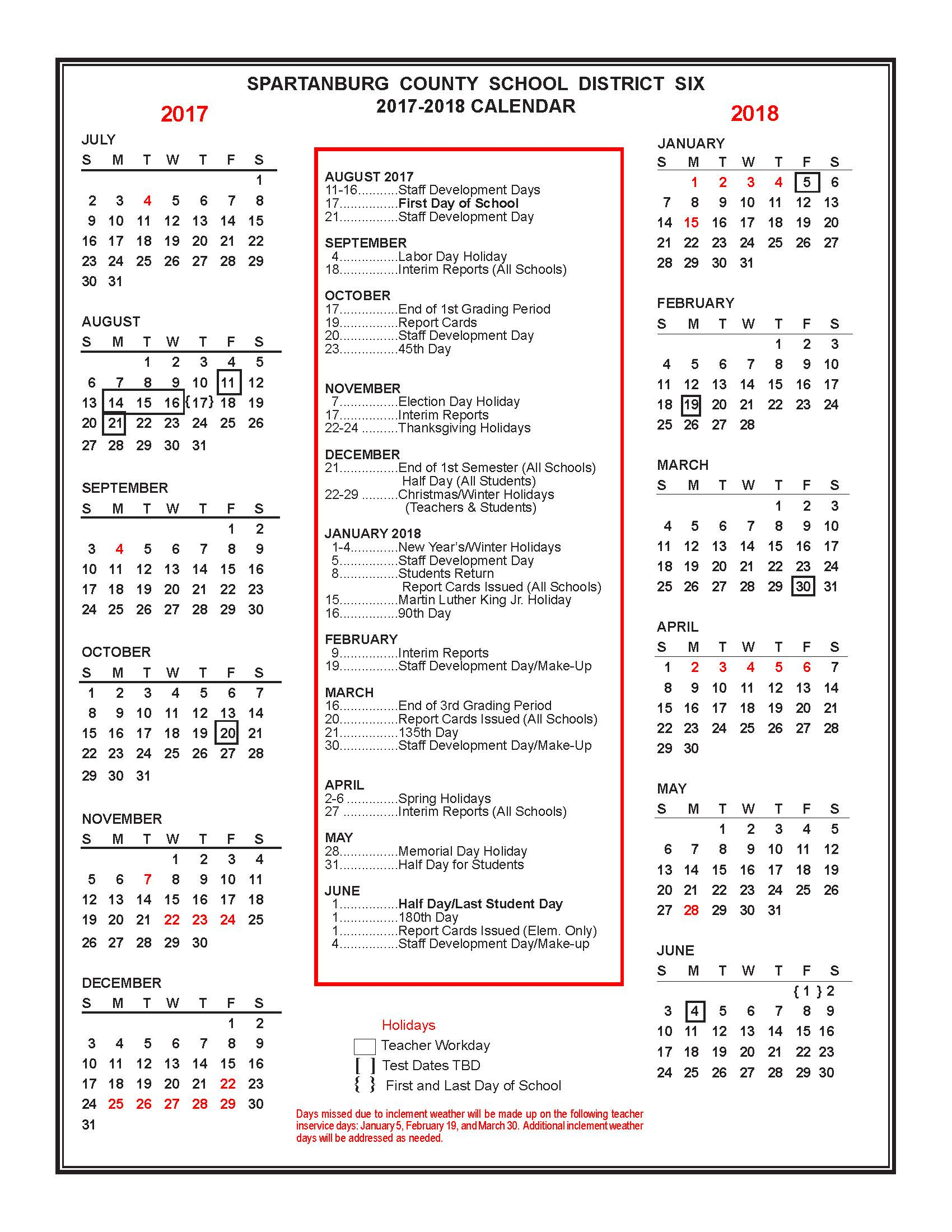 Spartanburg District 6 Calendar 2025 