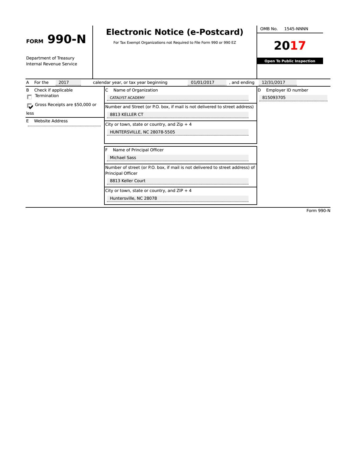 990-N Form 2017Catalystacademy - Issuu