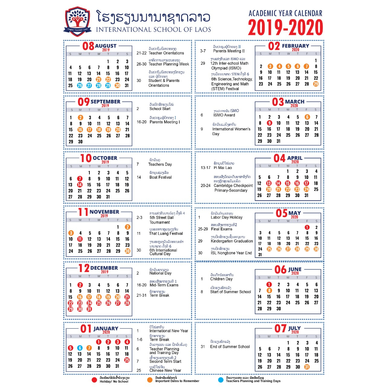 Academic Calendar 2019-2020 - International School Of Laos