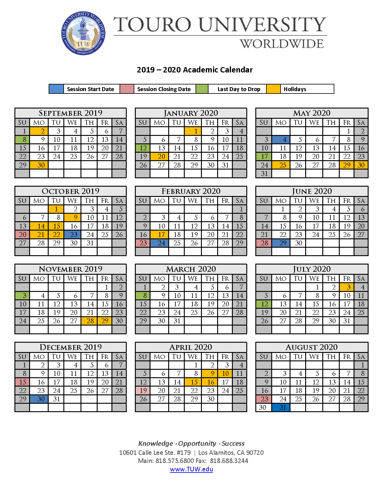 Academic Calendar | Touro University Worldwide
