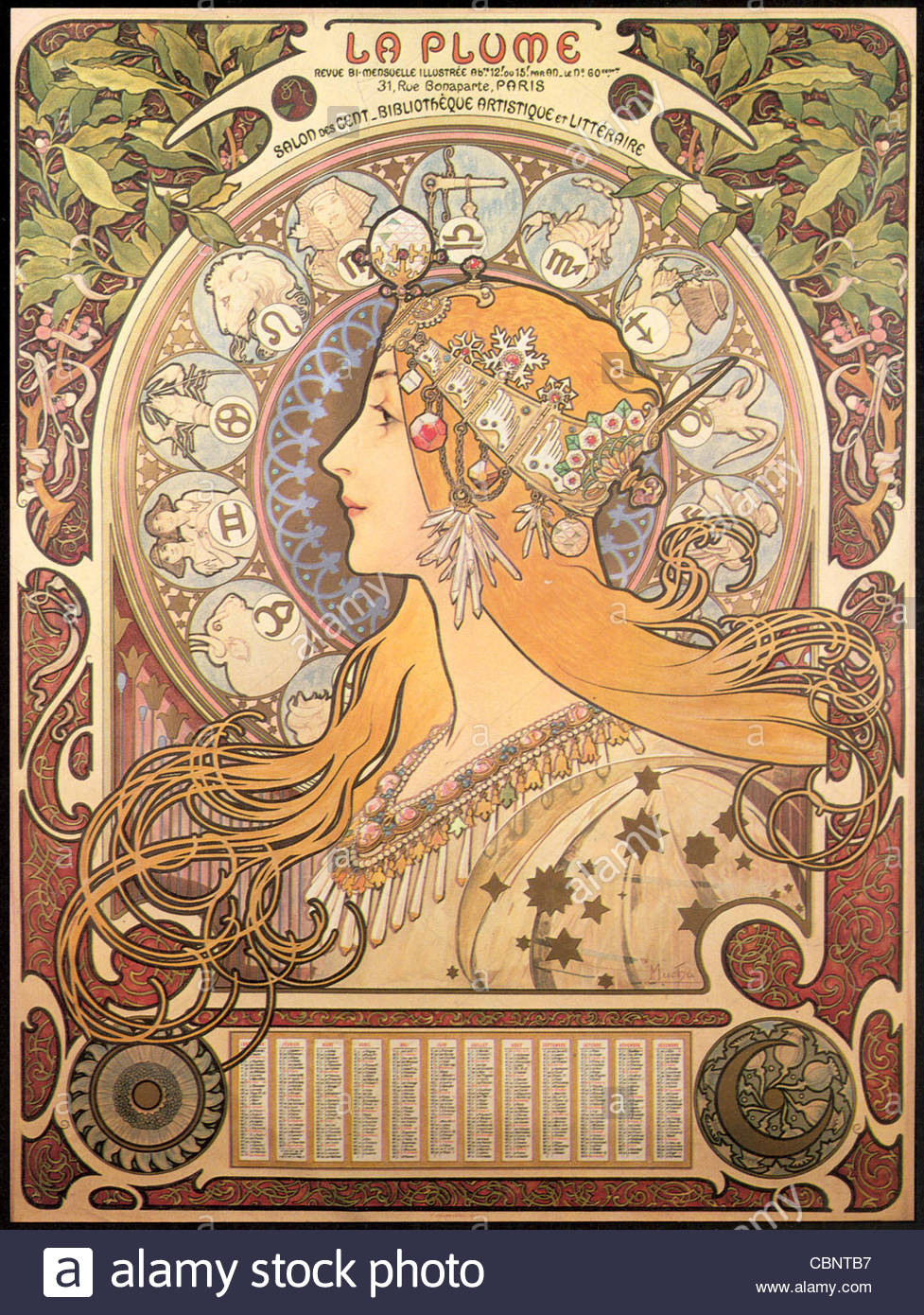 Zodiac Calendar By Alphonse Mucha Calendar Printables Free Templates