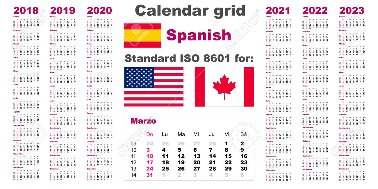 American Calendar Standard Us. Spanish Hispanic Language 2018..